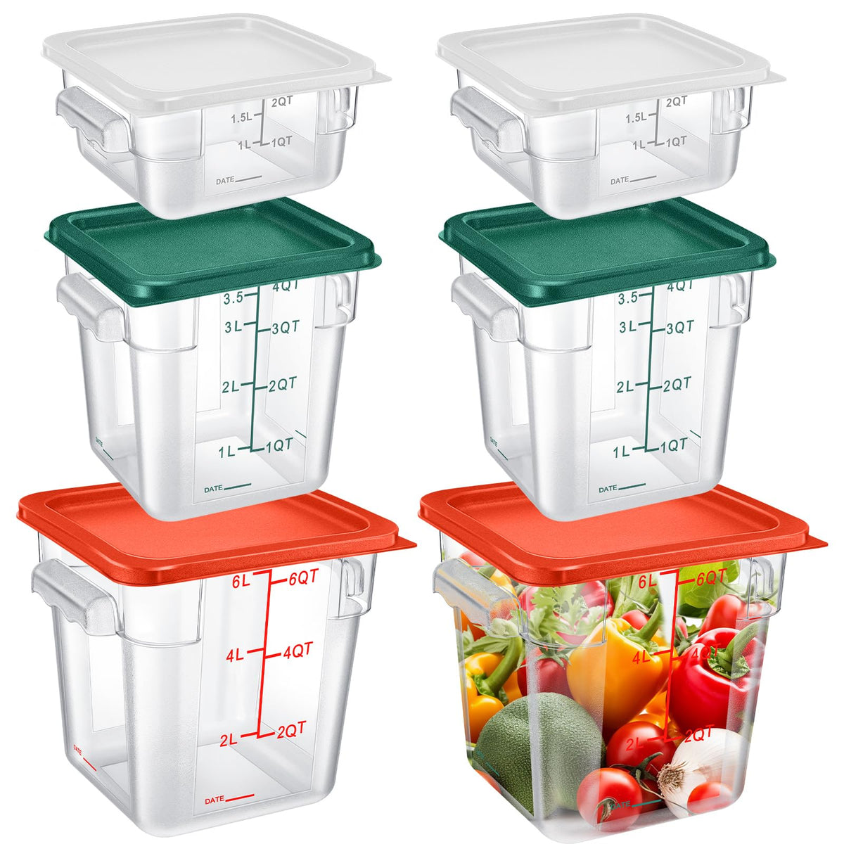 Tioncy Food Storage Container With Lids Set 2 Qt 4 Qt 6 Qt Square Clear Commercial Containers With Scales Handles For Home Resta