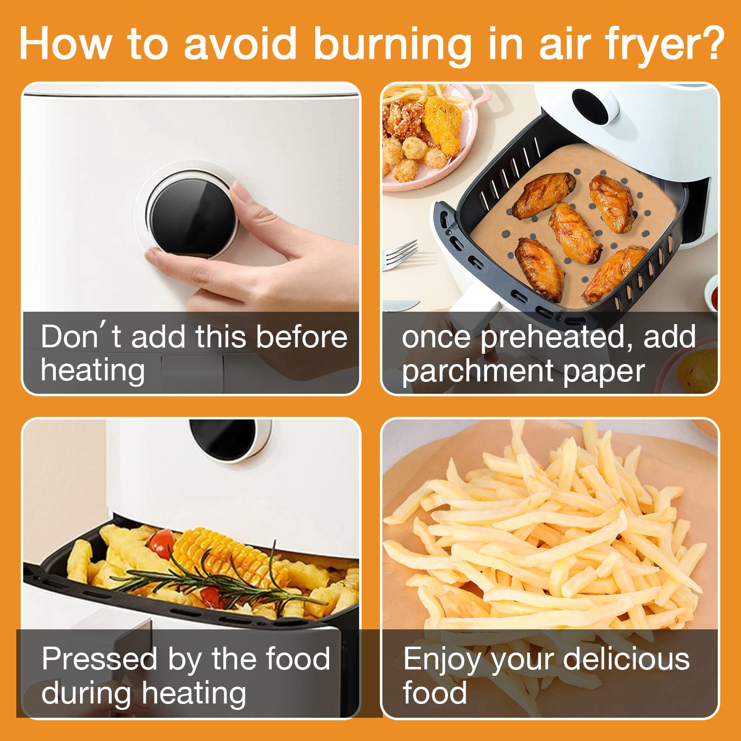 Scove 100Pcs Air Fryer Parchment Paper, 8.5 Inch Disposable Air Fryer Liners Square For Steaming Basket, Oven, Cooking, And Baki