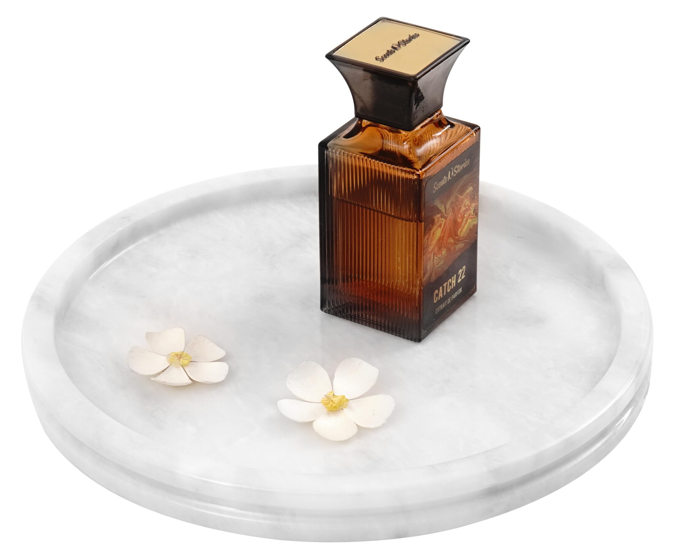 Radicaln Marble Tray White 10'' Inch Handmade Coffee Table Tray For Kitchen Countertop - Makeup Storage Vanity Tray - Tabletop D