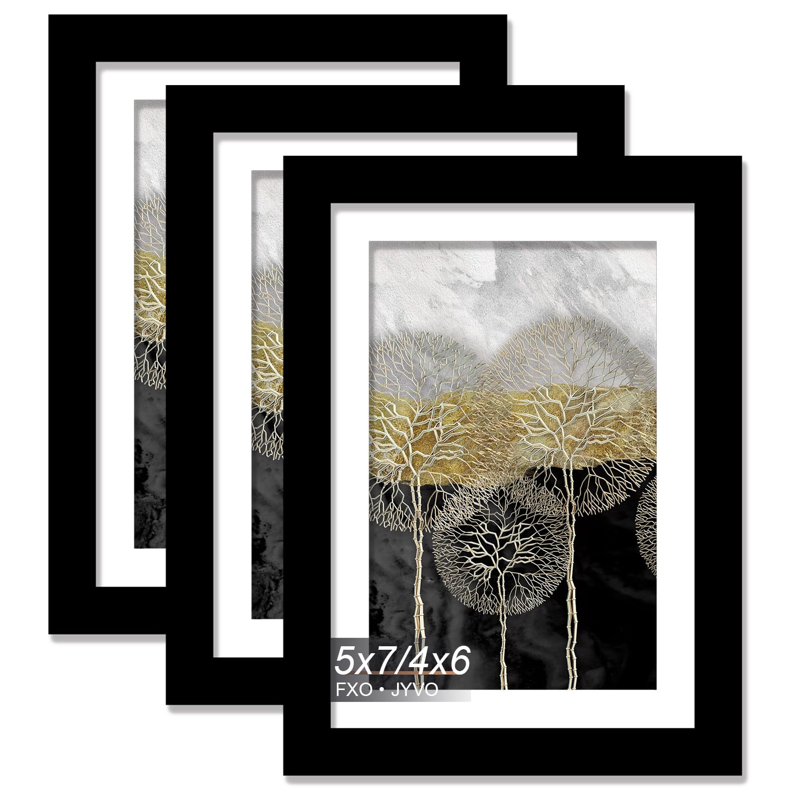 Fxojyvo 5x7 Picture Frame Set of 3, Display Photo 4x6 with Mat or 5 x 7 Without Mat, Light Weight and High Transparent 5 by 7 Fr