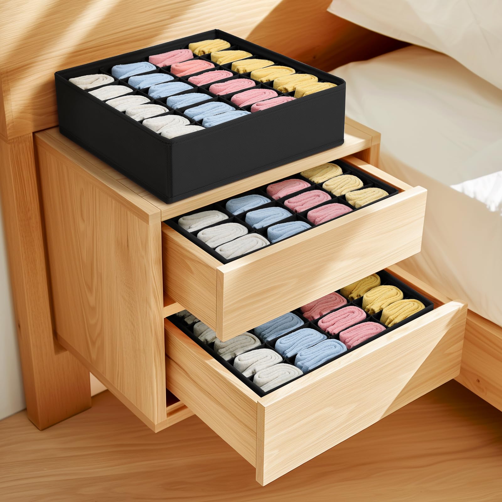 Joyoldelf Socks Organizer Drawer Organizer - Large Underwear Organizer, 24 Cell Collapsible Closet Organizers and Storage Sock H