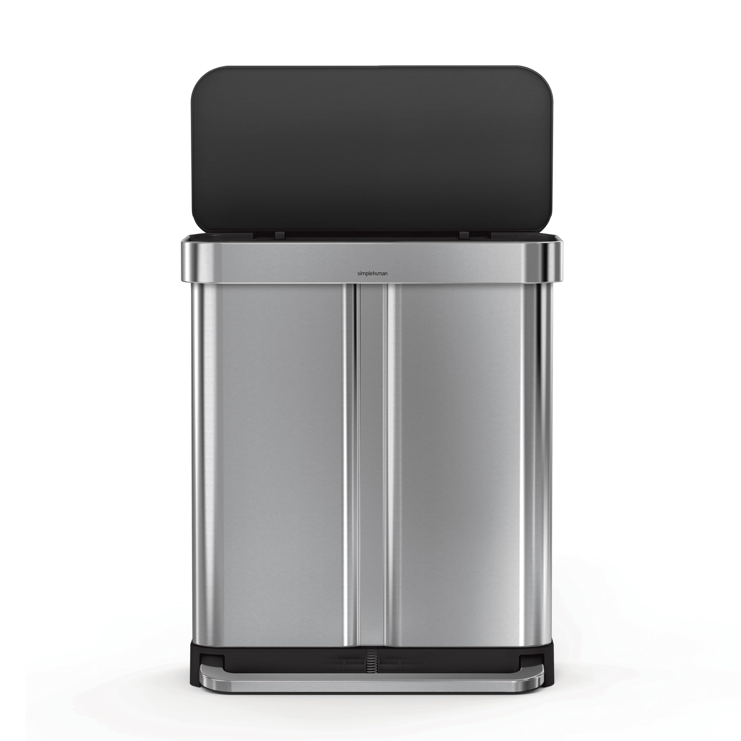 Simplehuman 58 Liter / 15.3 Gallon Rectangular Dual Compartment Recycling Kitchen Step Trash Can With Soft-Close Lid, Brushed St