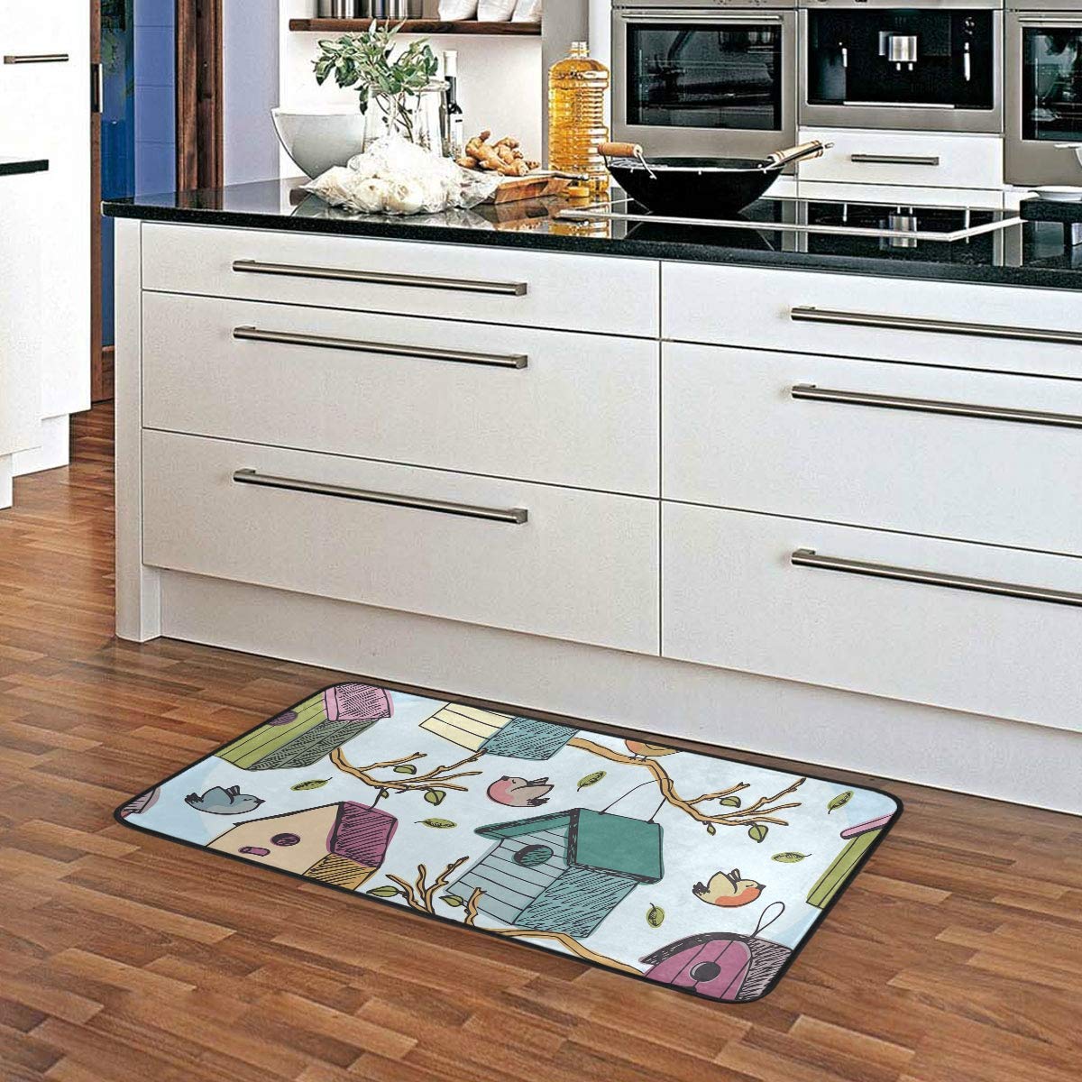 Kitchen Rugs Birds And Starling Houses Design Non-Slip Soft Kitchen Mats Bath Rug Runner Doormats Carpet For Home Decor, 39'' X