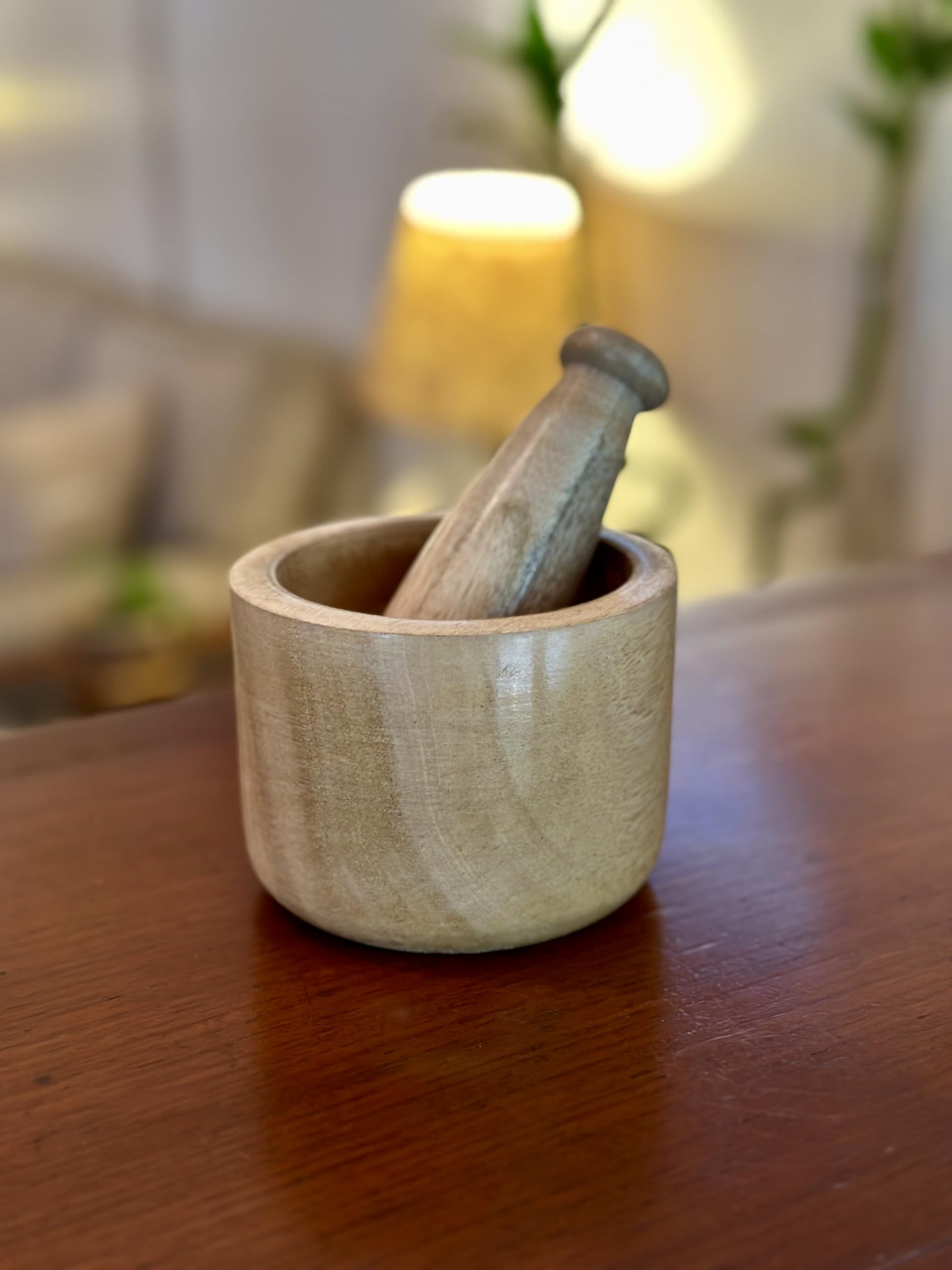 Handmade Indian Wooden Mortar And Pestle Set Natural Rustic Style Herb Spice Grinder Masala Mixer Manual Kharal Mashing Bowl Sea