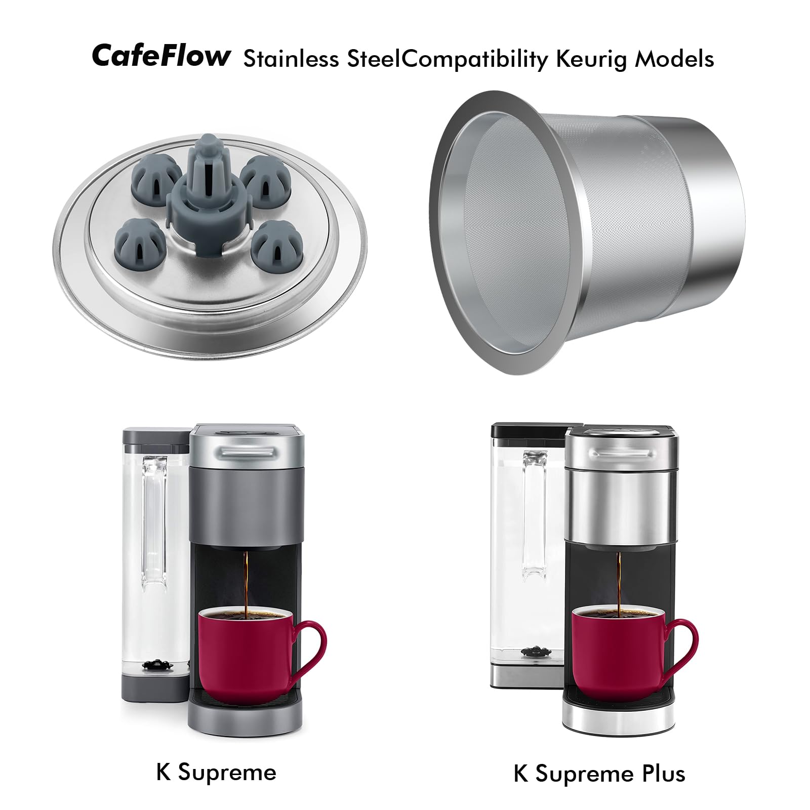 Update Reusable K Cups For Keurig K Supreme | Refillable K Cups With Adapter For Keurig K Supreme (Plus) Coffee Maker (2 Pack Re