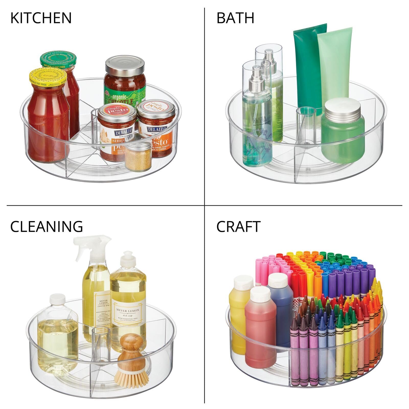 Mdesign Lazy Susan Turntable Divided Spinner For Kitchen/Bathroom, Pantry, Fridge, Cupboards Organizing, Fully Rotating Organize