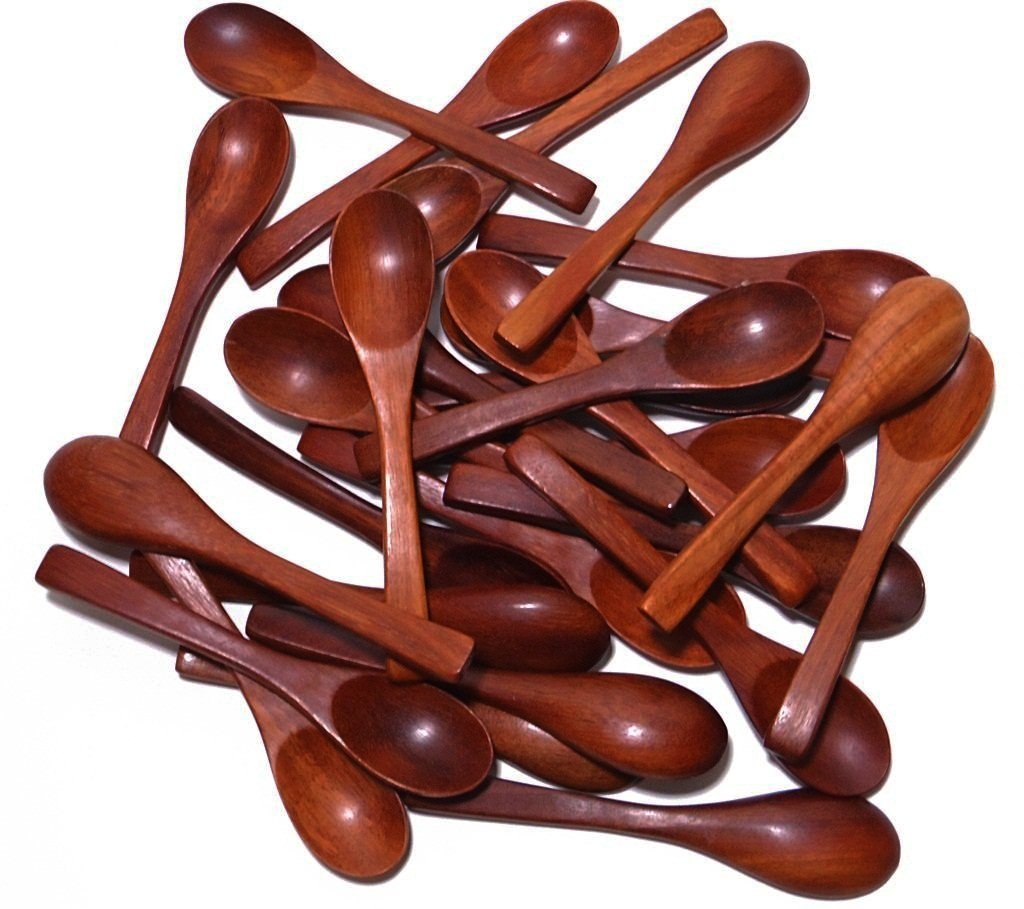 Brccee Ac Mini Wooden Condiments Ice-Cream Sugar Salt Spoons Small Spoons Red Wood (50)