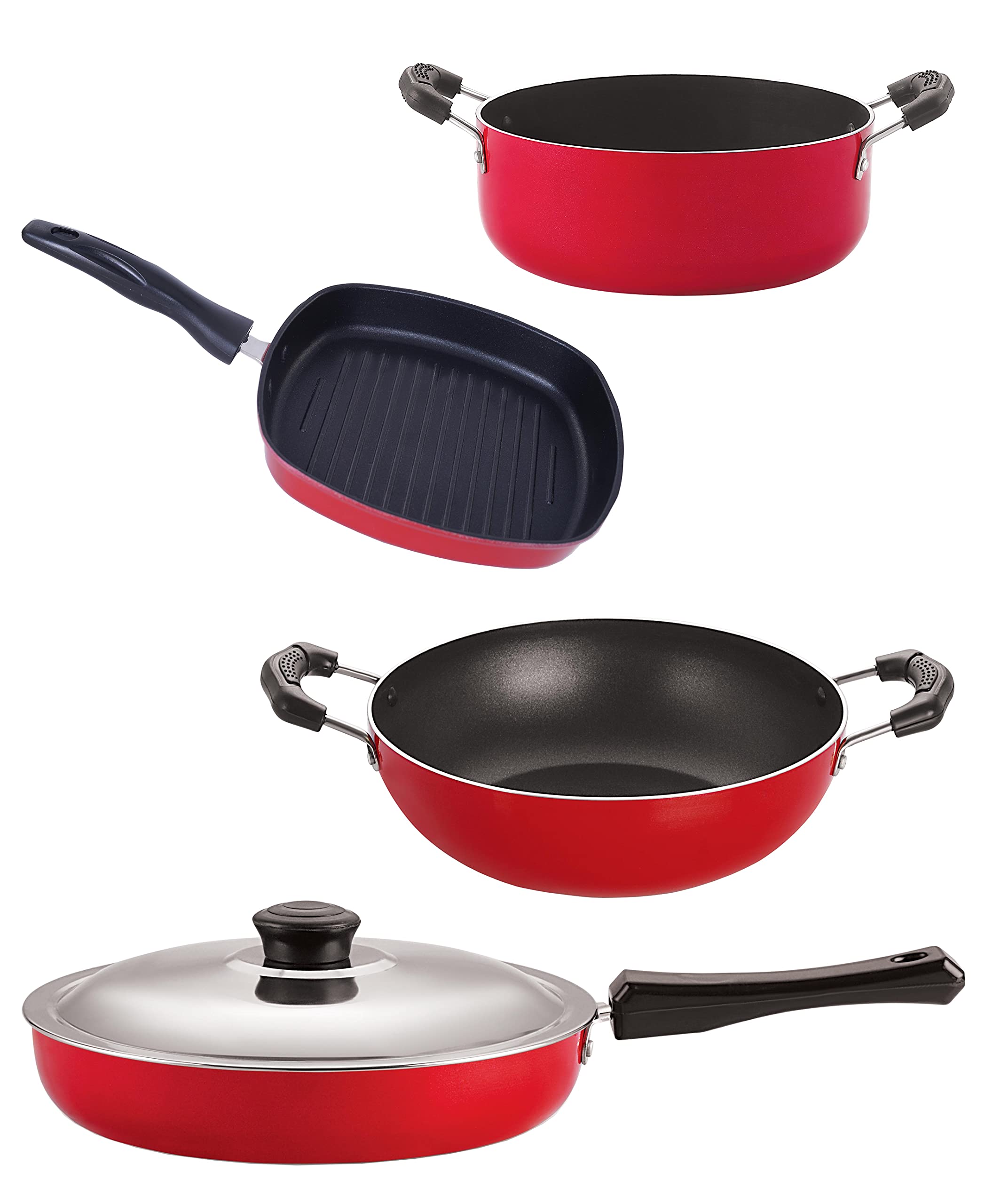 Nirlon Non Stick Coated Dishwasher Safe Aluminium Kitchen Utencils Gift Set Of 4 Pieces (Fp12_Kd11_Gp22.5_Cs24)