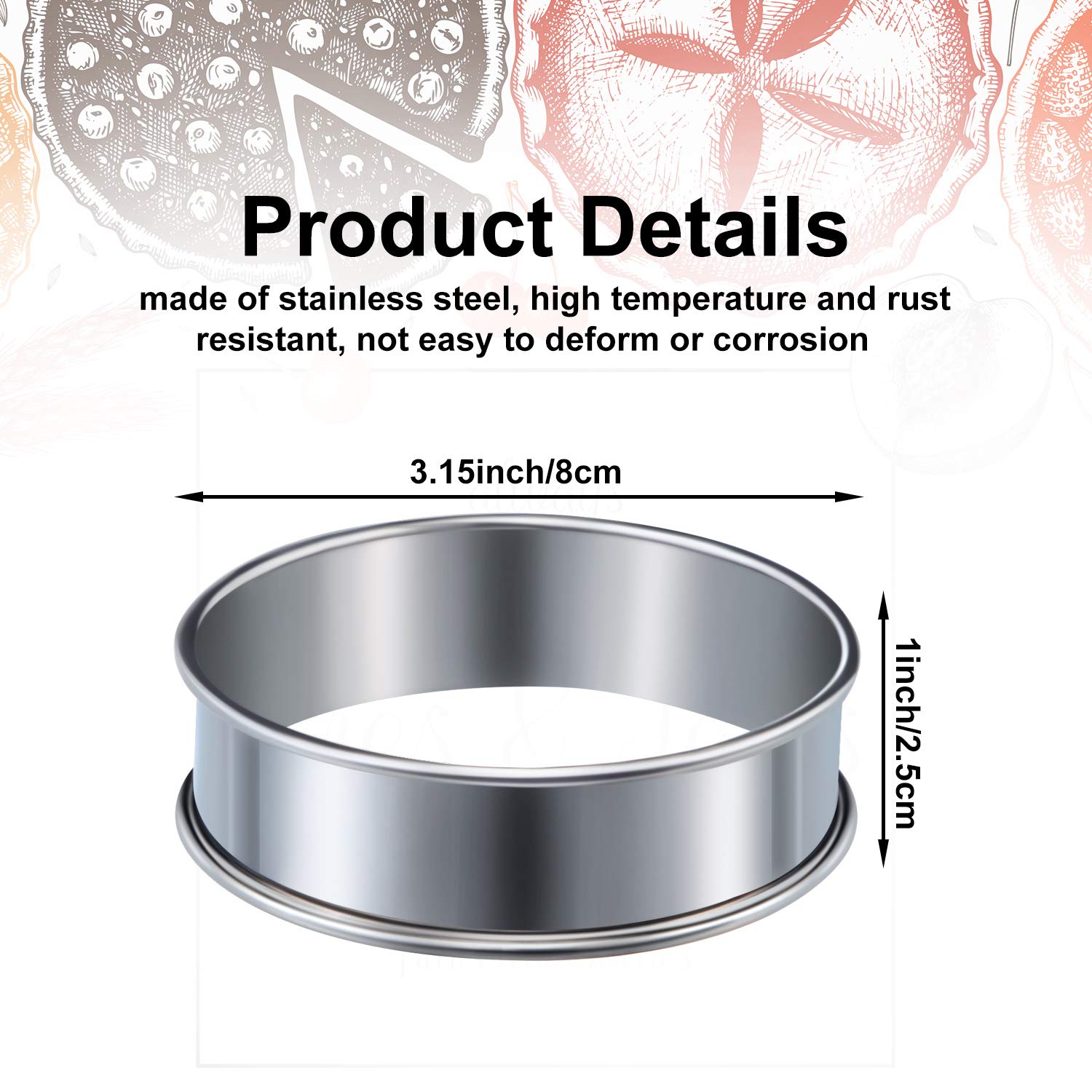 6 Pcs English Muffin Crumpet Rings 3.15 Inch Double Rolled Tart Ring Stainless Steel Nonstick Metal Round Mold For Home Food Mak