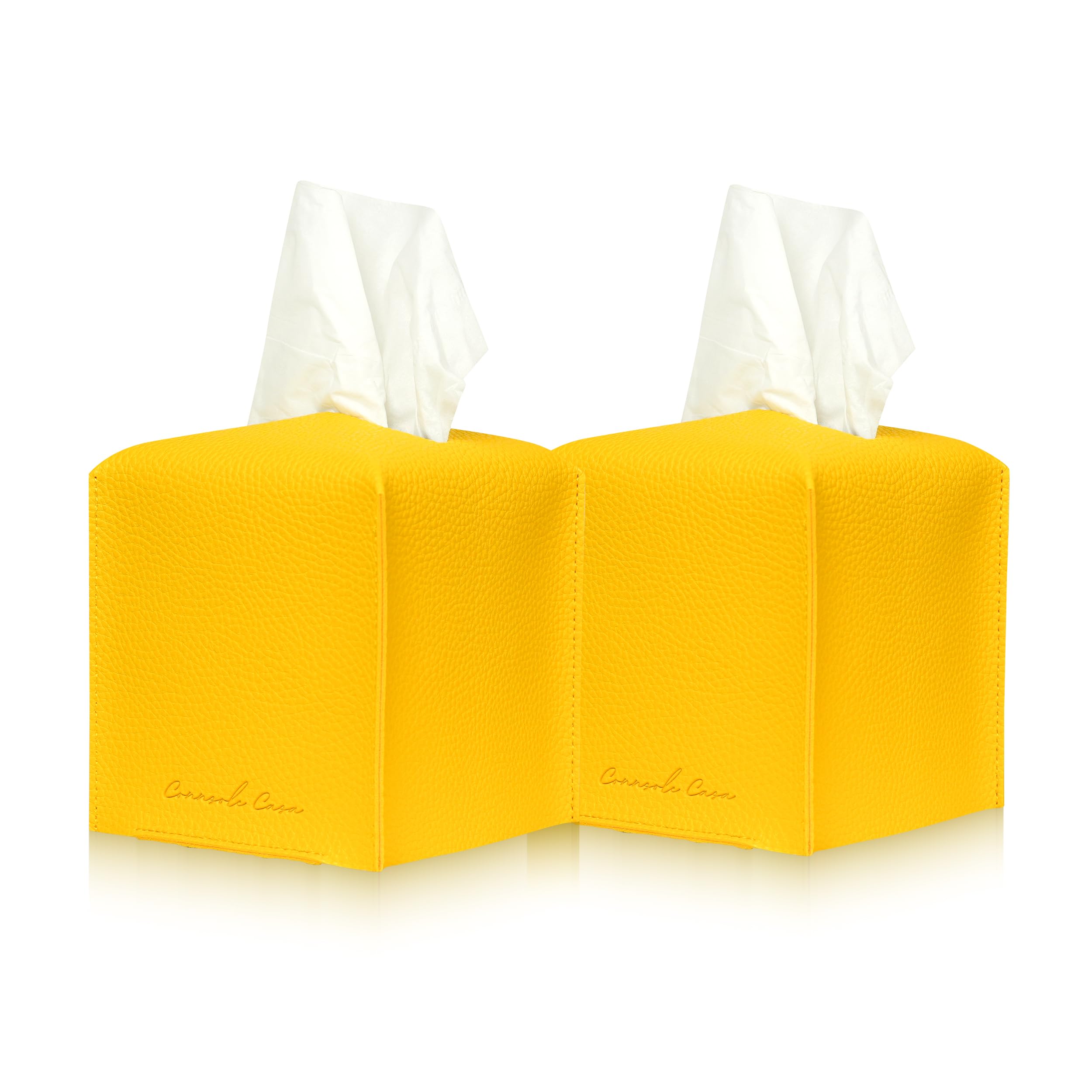 Connsole Casa Premium Pu Leather Tissue Box Holder - Elegant Hotel-Style Yellow Tissue Box Cover Enhanced D  Cor Of Home, Office