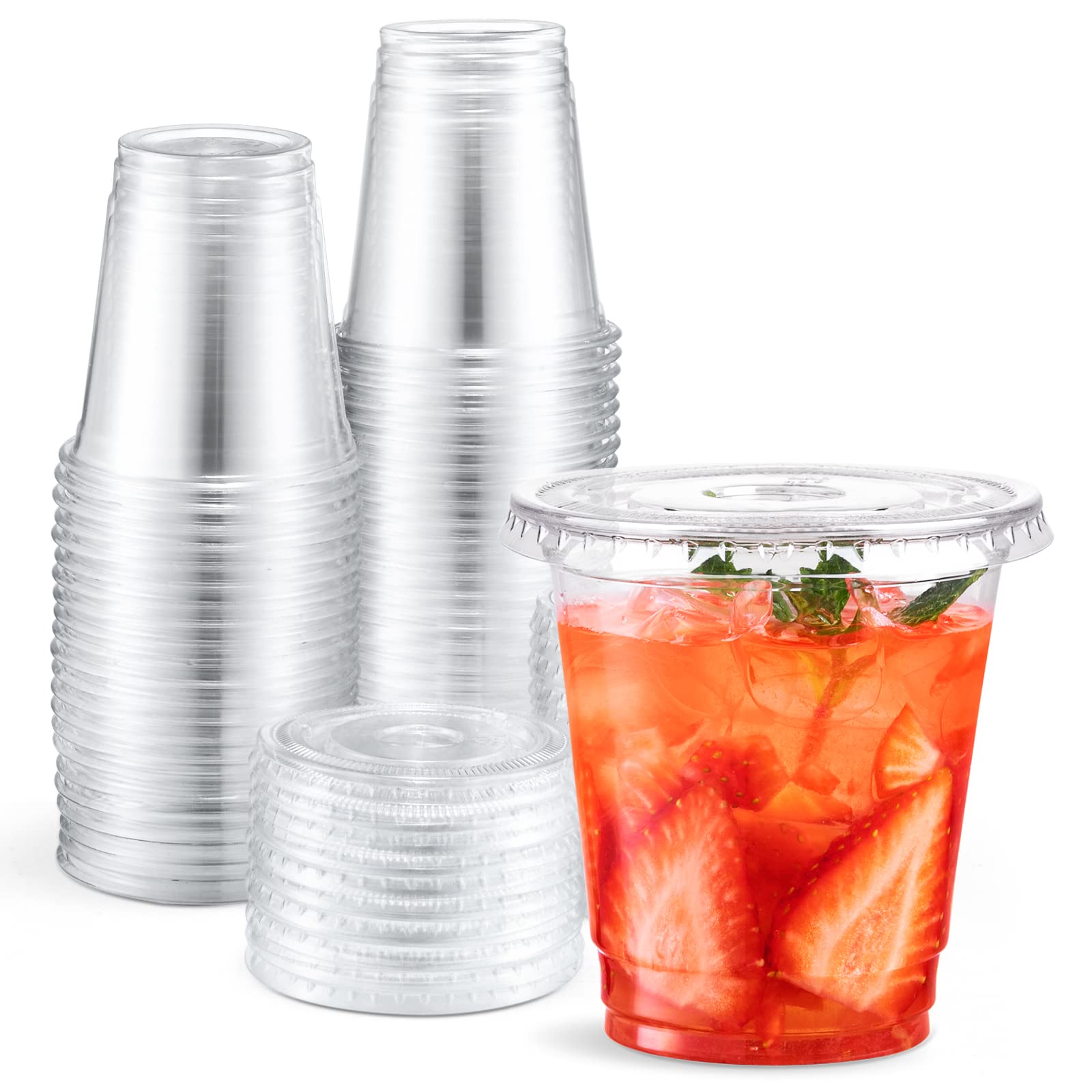 Eupako 8 Oz Plastic Cups With Lids 100 Sets, Disposable Clear Cups With Lids, Cold Drink Containers For Beverage, Parfait, Smoot