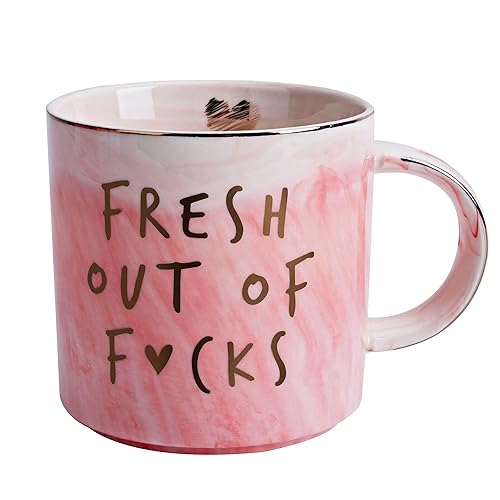 Funny Coffee Mugs Gifts for Women - Sarcastic Novelty Cups Gag Gift for Friends  Coworkers  Boss  Employee  Human Resources - Fresh Out Of - Inappropriate Cute Pink Marble Mug  11.5oz Coffee Cup