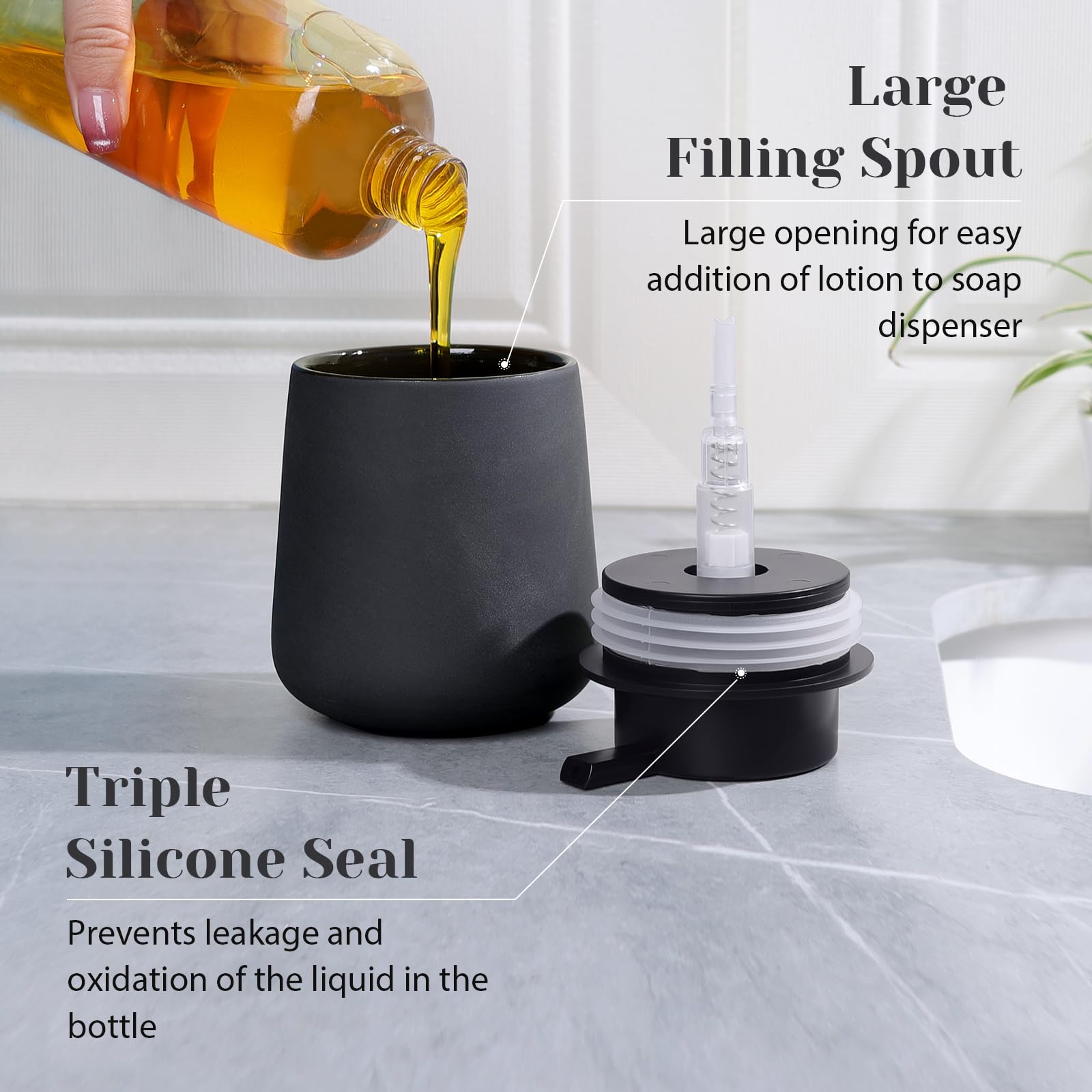 Ingofin Ceramic Lotion Dispenser - 12Oz Refillable Hand Soap Dispenser Bathroom, Modern Liquid Soap Dispenser With Pump, Dish So