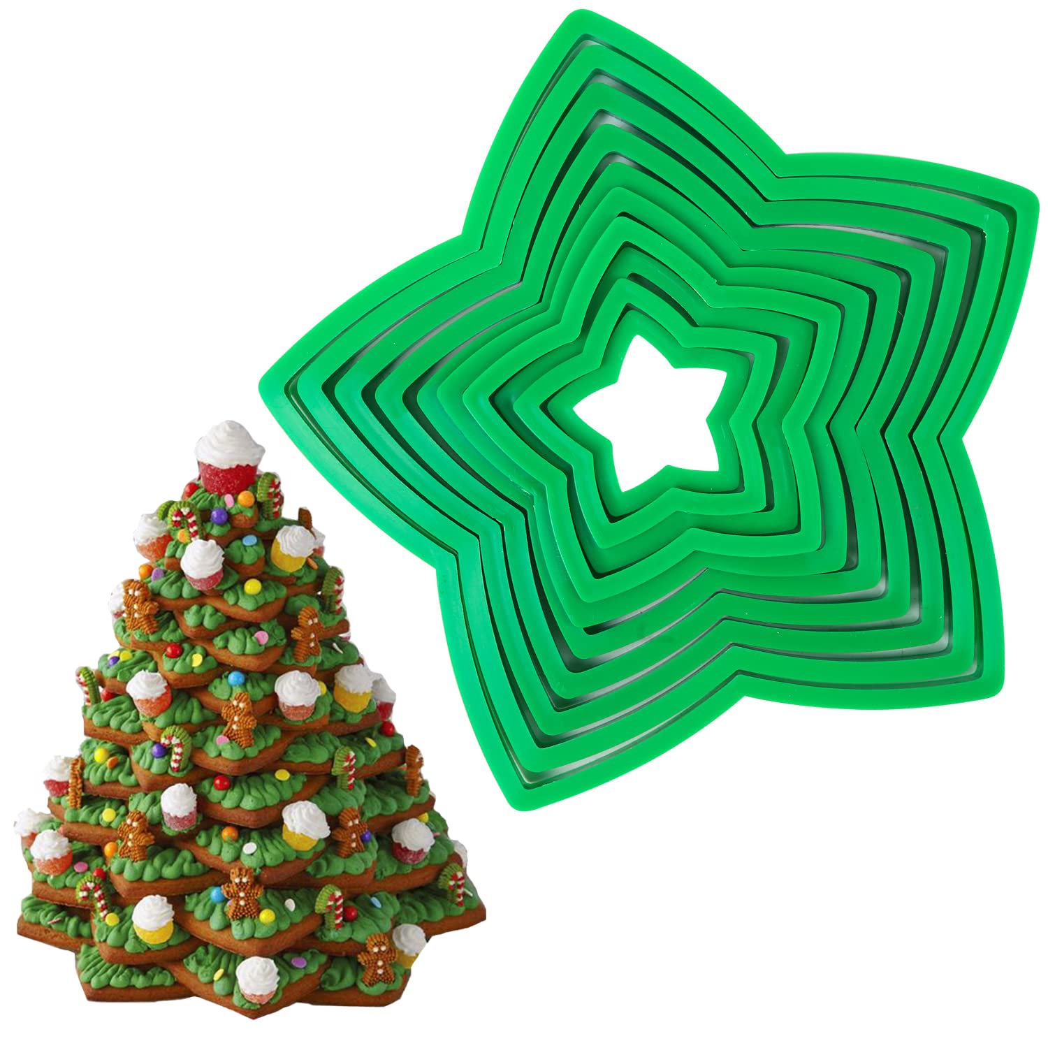 Kaishane 10Pcs 3D Christmas Tree Cookie Cutter Set-Star Cookie Cutters Xmas Decoration Fondant Donut Cookie Cutters Kit For Chri