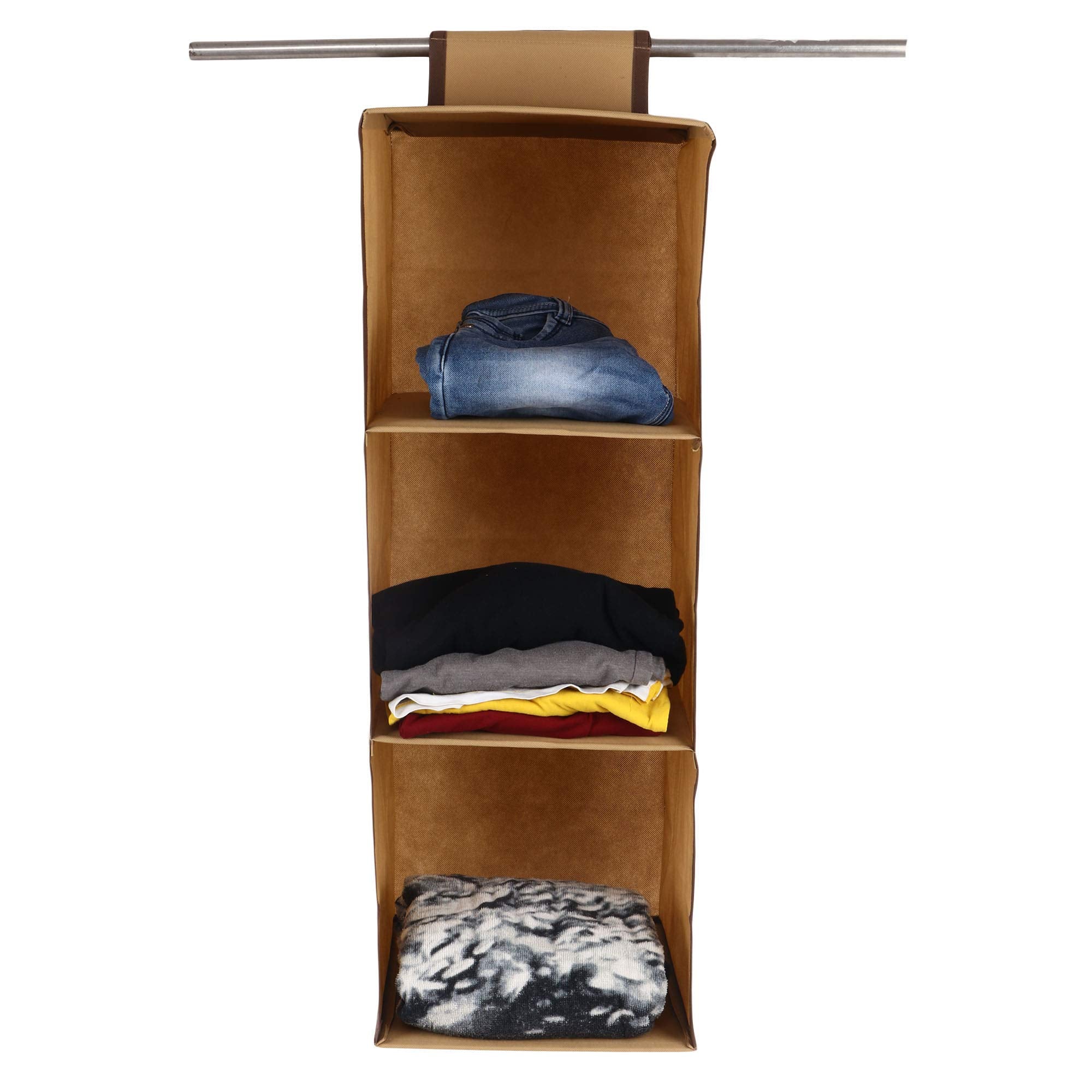 Shrey Creation 3 Shelf Closet Hanging Organizer, 3 Tier Closet Wardrobe Organizer Clothes Storage Non Woven Closet Cloth Organiz