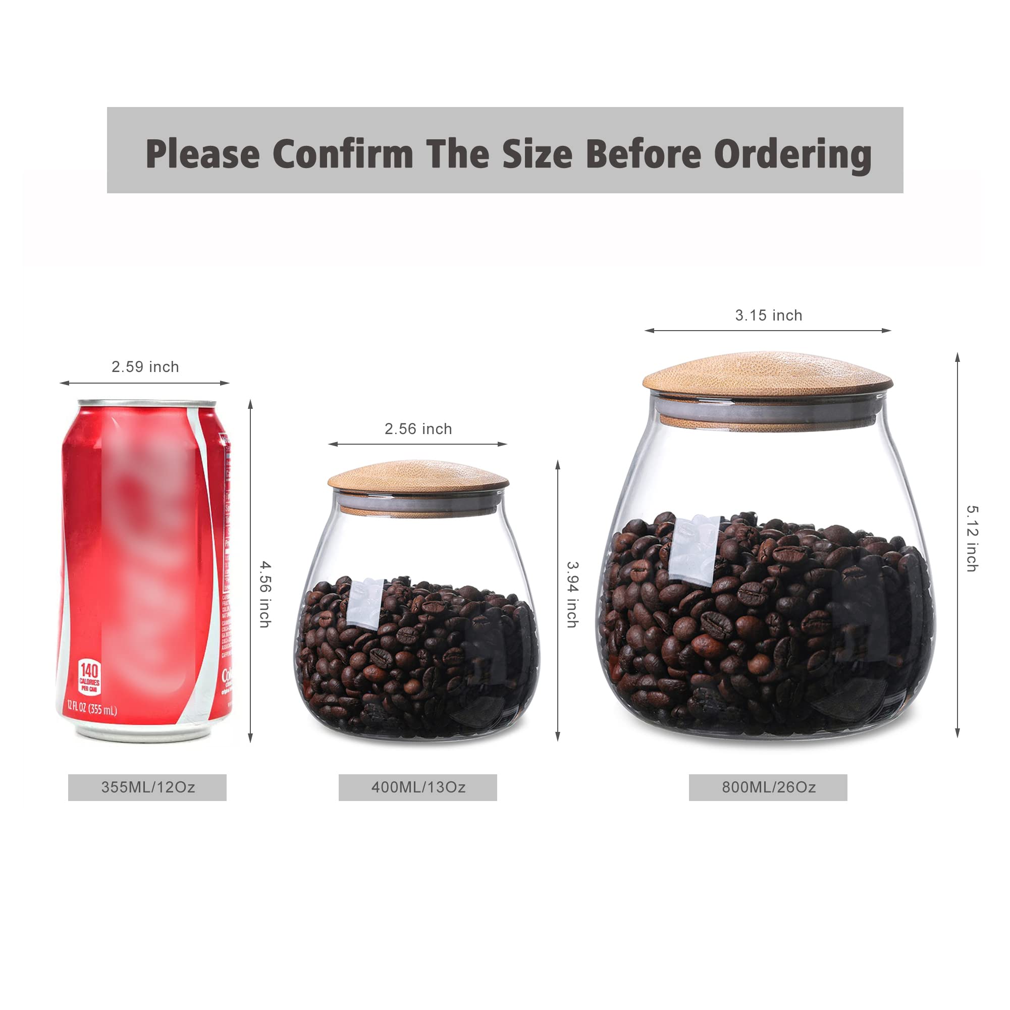 Moladri 800 Ml/26 Fl Oz Clear Cute Glass Storage Canister Holder With Airtight Bamboo Lid, Round Modern Decorative Container Jar