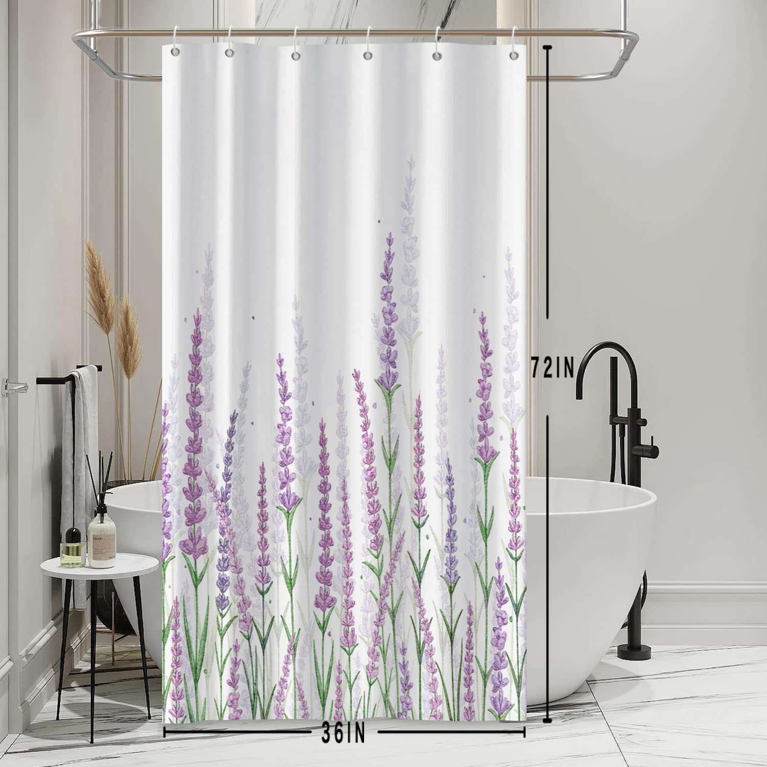 Ruelvth Stall Shower Curtain, Purple Lavender Shower Curtain For Bathroom Waterproof Fabric Spring Plants Floral Rv Shower Curta