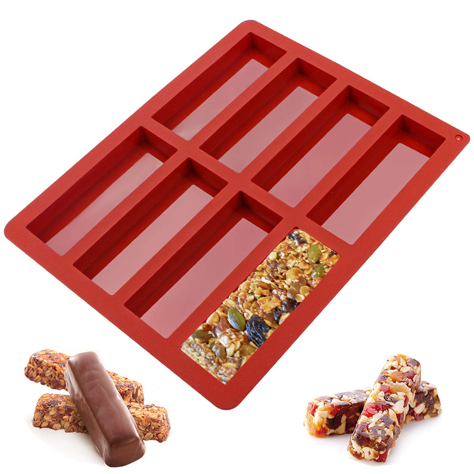 Webake Chocolate Molds Silicone Bar Mold For Granola Cereal Energy Bars, 4.5 Inch Long Rectangular For Baking, Butter, 8 Cavitie