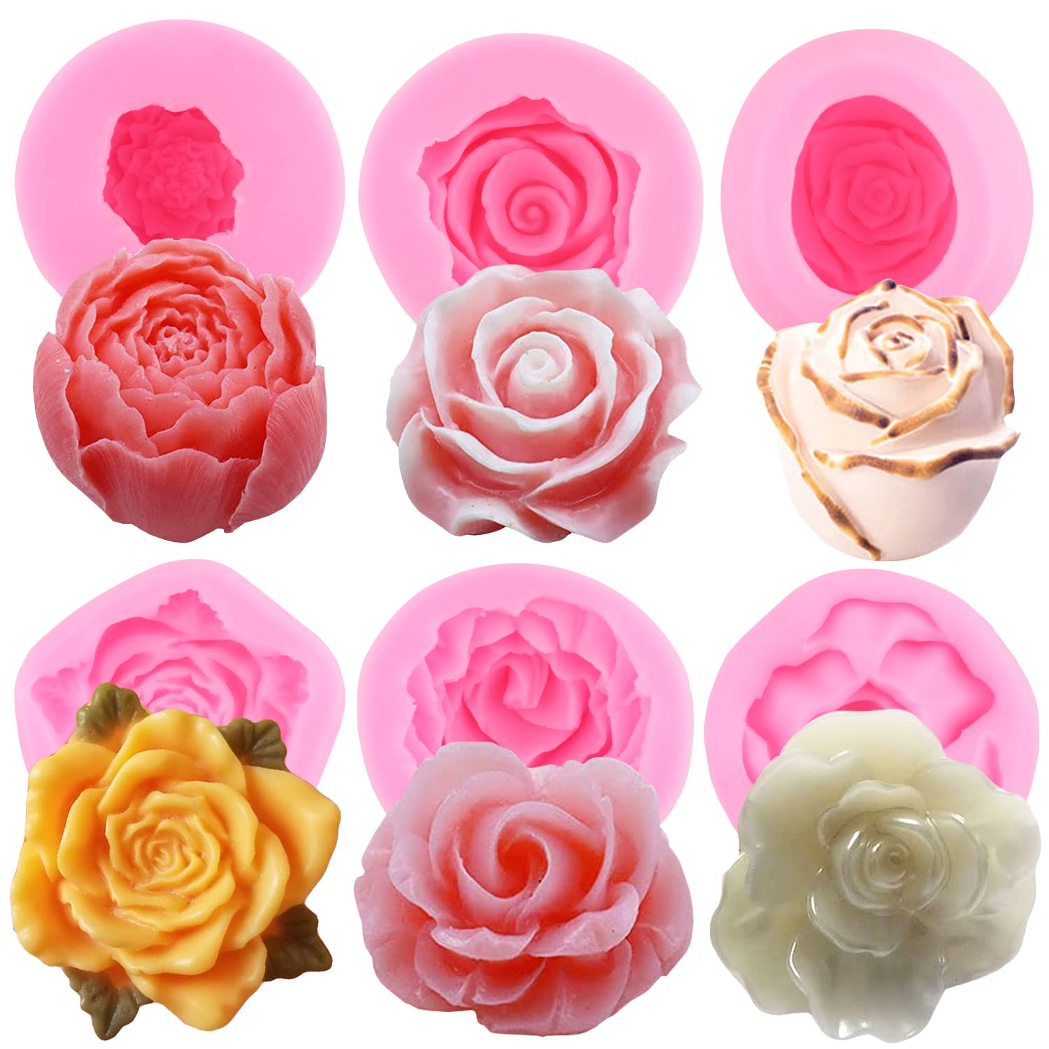 Mujiang 3D Bloom Rose Flower Fondant Silicone Molds For Candle Soap Making Cake Decorating Candy Chocolate Gum Paste Polymer Cla