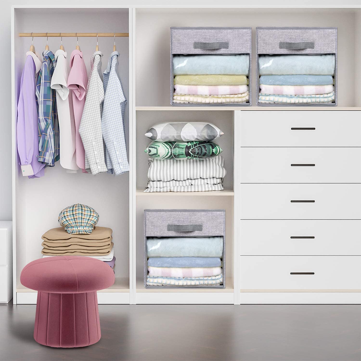 DIMJ Cube Bins  6 Packs Fabric Storage Bins Cubes with Window  Collapsible Storage Bins with Handles  Closet Storage Baskets for Organizing Living Room  Office  Blended