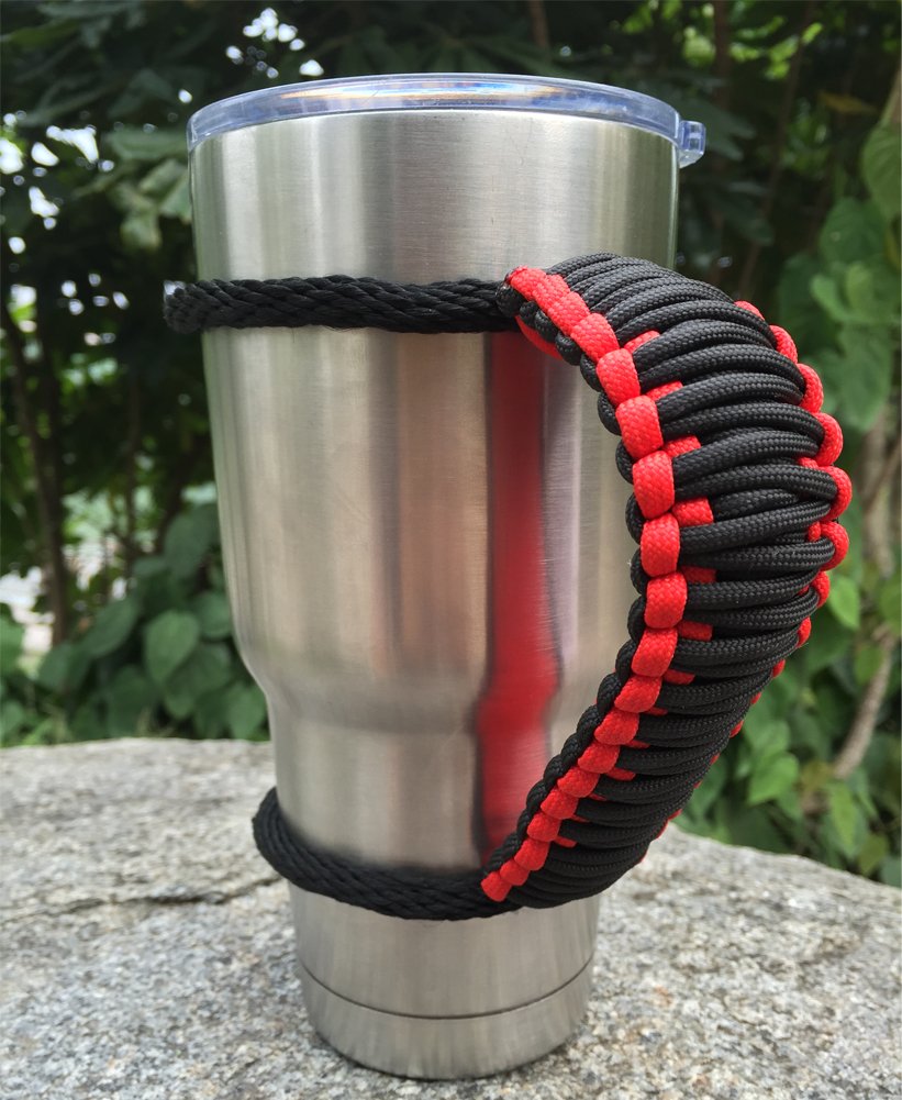 MOCE Handmade Paracord Handle for Yeti/Rtic/Ozark Trail Rambler 30 Oz Tumbler. Red/Black