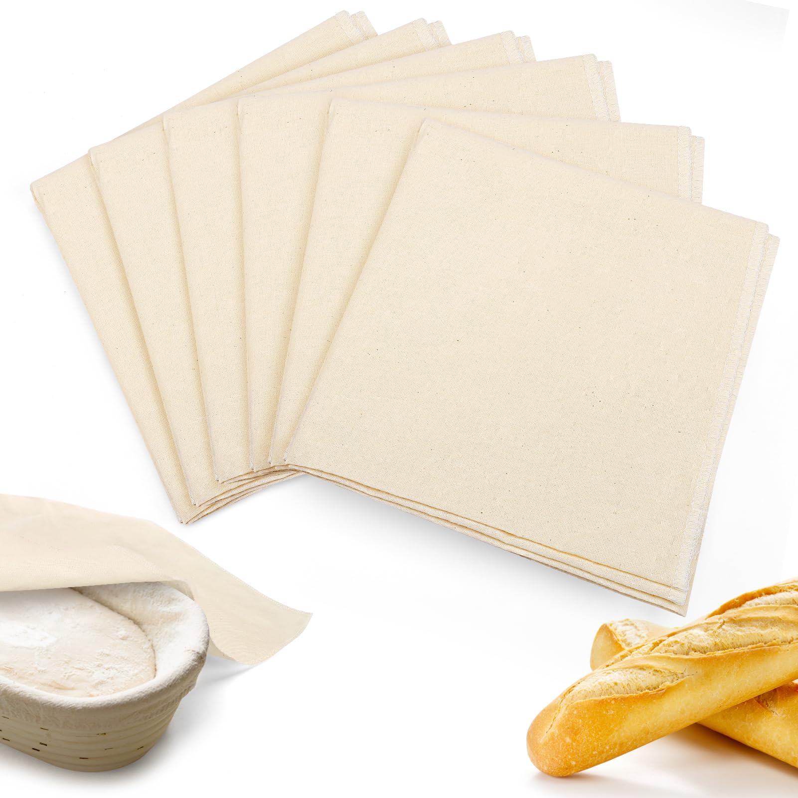 6Pcs All-Cotton Tea Towels For Baking Sourdough - 28 Unbleached Bread Basket Flour Sack Towels, Proofing Cover Cloth For Dough