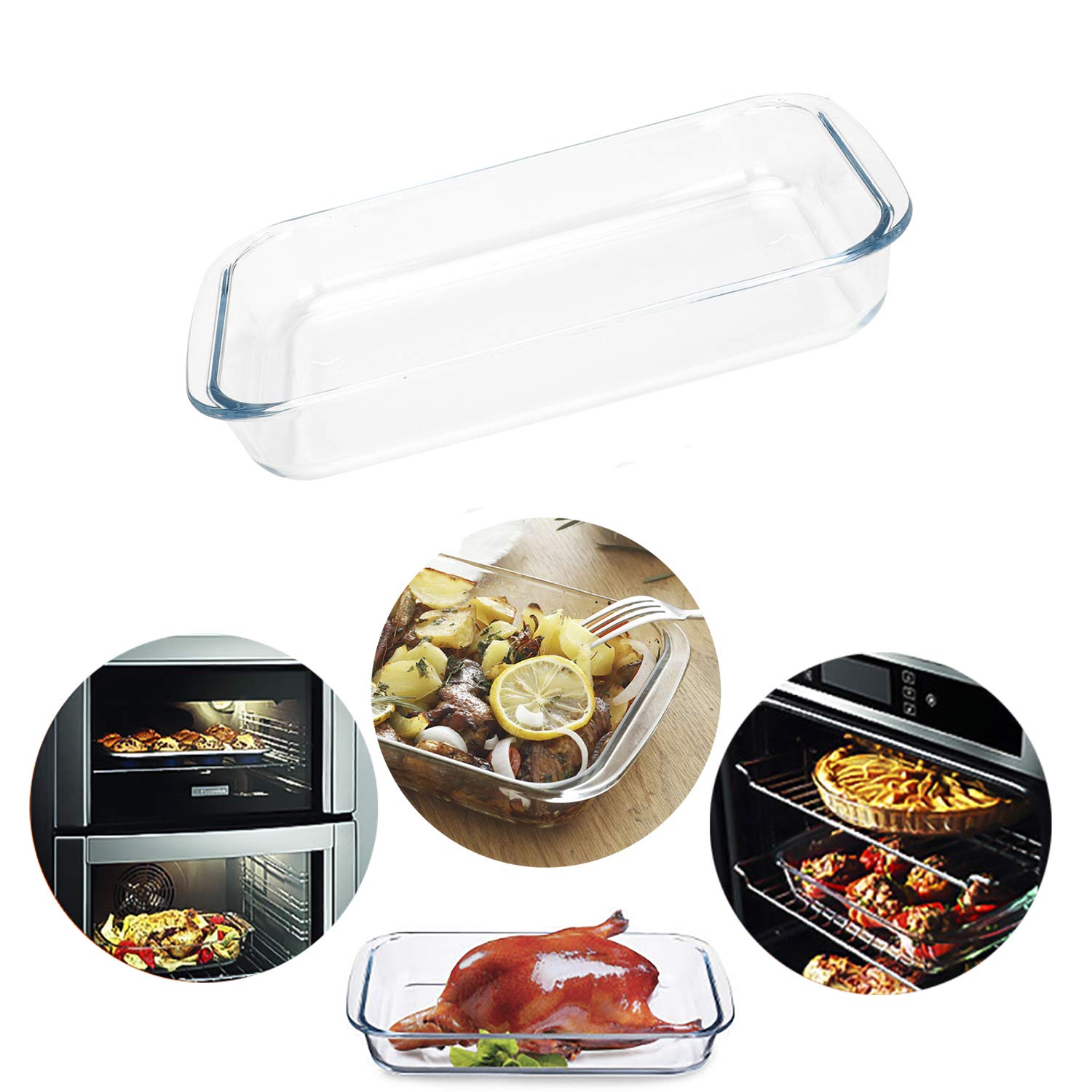 Foyo Basics Tempered Glass Baking Dish, 2 Quart Clear Oblong Dish Set, Casserole Dish Cooking Oven Bake