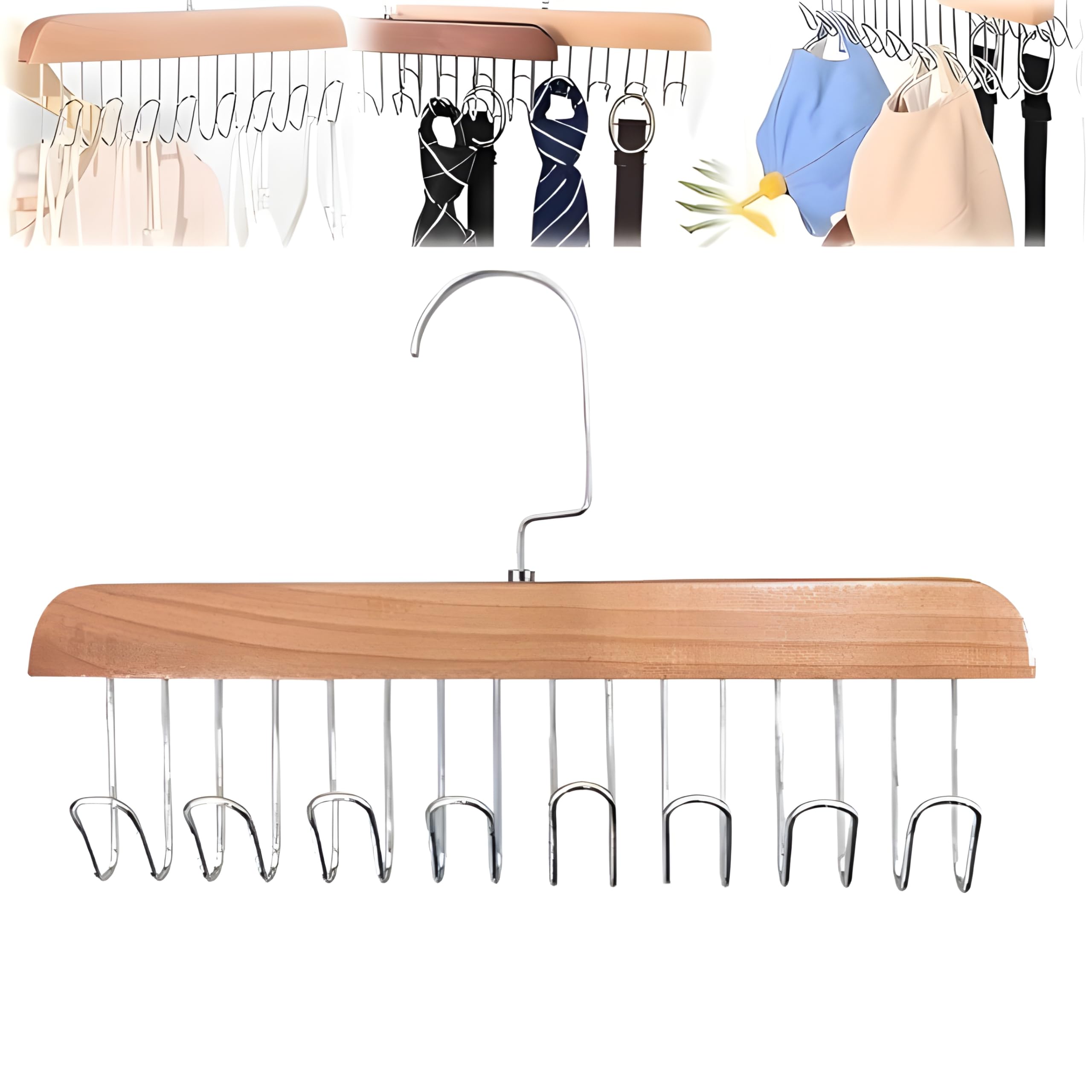 Velveri Set Of 1 AntiSlip MultiHook Coat Rack | 360 Swivel Wooden Hanger With 8 Hooks | Multifunctional Space Saving Closet Or