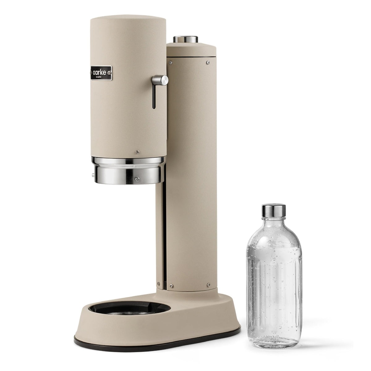 Aarke Carbonator Pro, Sparkling & Carbonation Water Machine, Stainless Steel With Glass Reusable Bottle Volume 800 Ml (Sand)