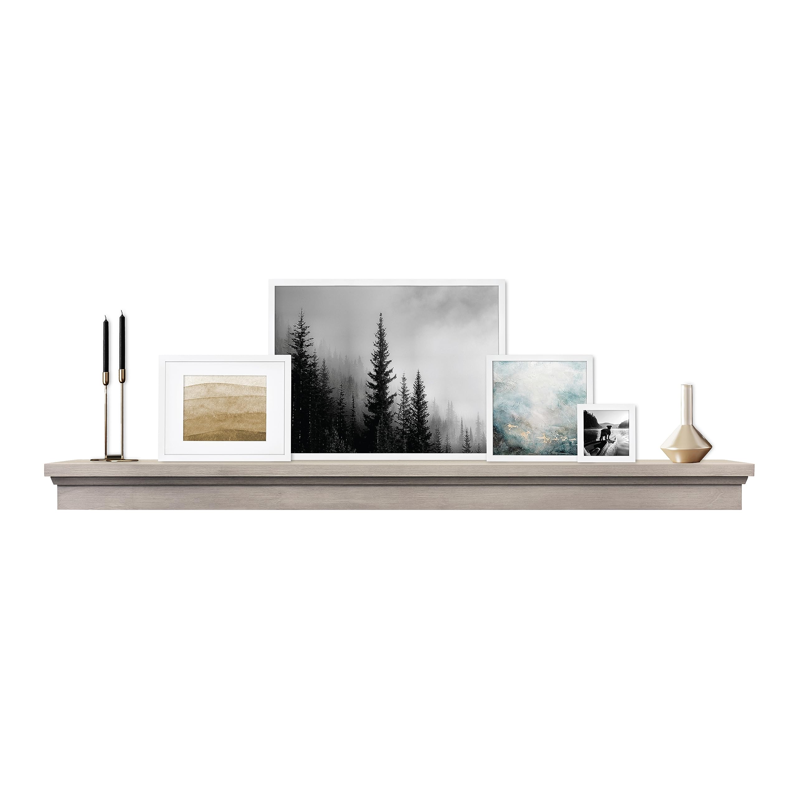 MCS 72-Inch Mantel, Master & Co Gray Woodgrain Finish Solid Wood Floating Fireplace Mantel, Long Floating Shelf for Livingroom w