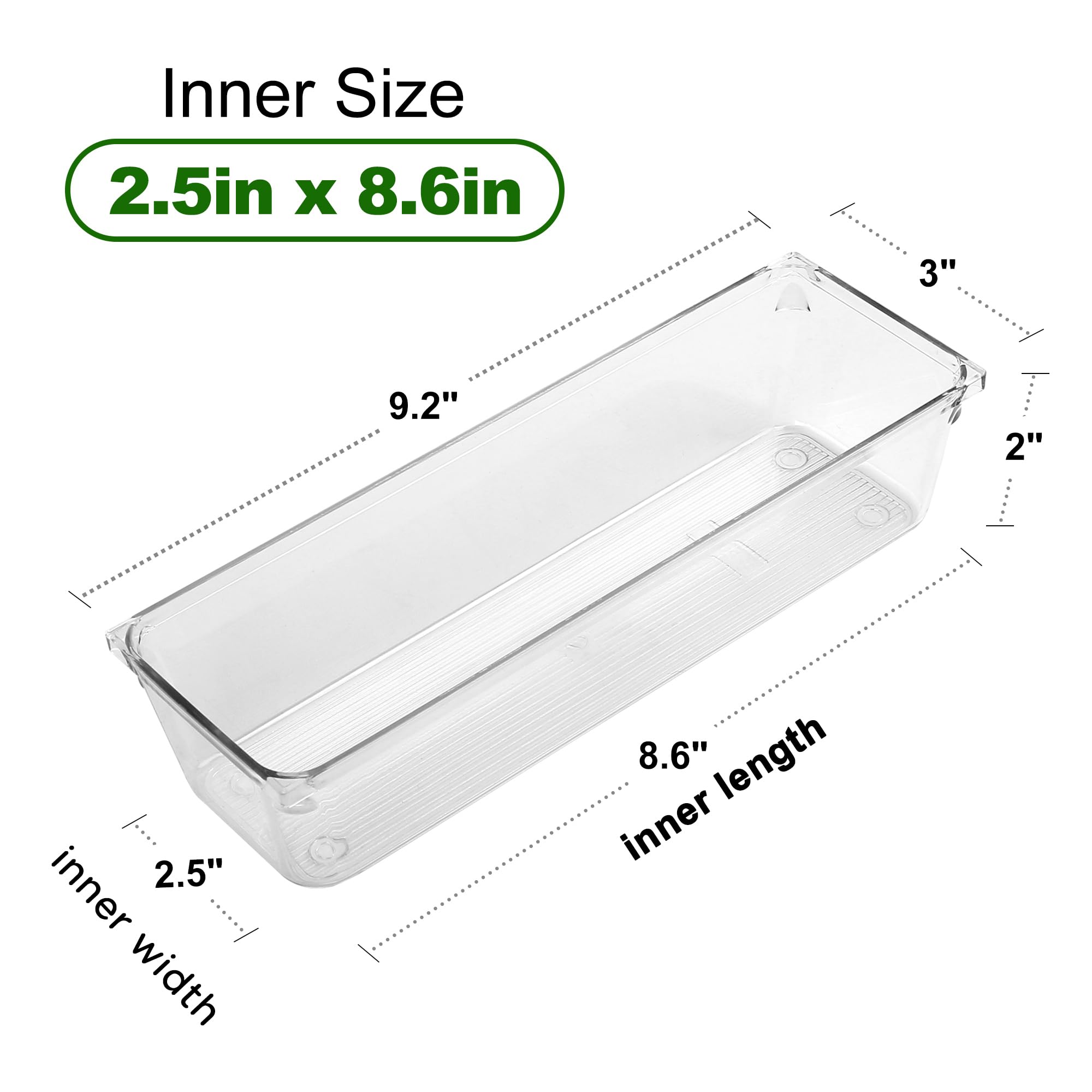 LotFancy 8 Pack Clear Plastic Drawer Organizers, Food Grade Storage Trays, Non-Slip Storage Bins for Kitchen Utensil, Silverware