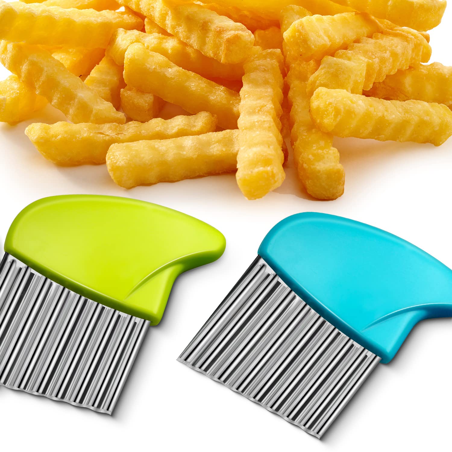 2Pcs Crinkle Cutter Stainless Steel Crinkle Chopper French Fry Slicer Wavy Potato Soap Cutting Tool Crinkle Cutters For Potatoes