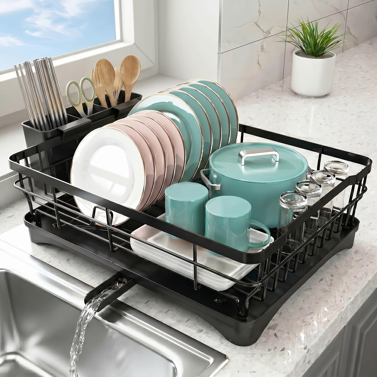 Sr Utensils Drying Rack|Dish Drying Rack With Drainer Tray|Bartan Stand Steel|Kitchen Drying Racks|Utensils Stand & Dish Drainer