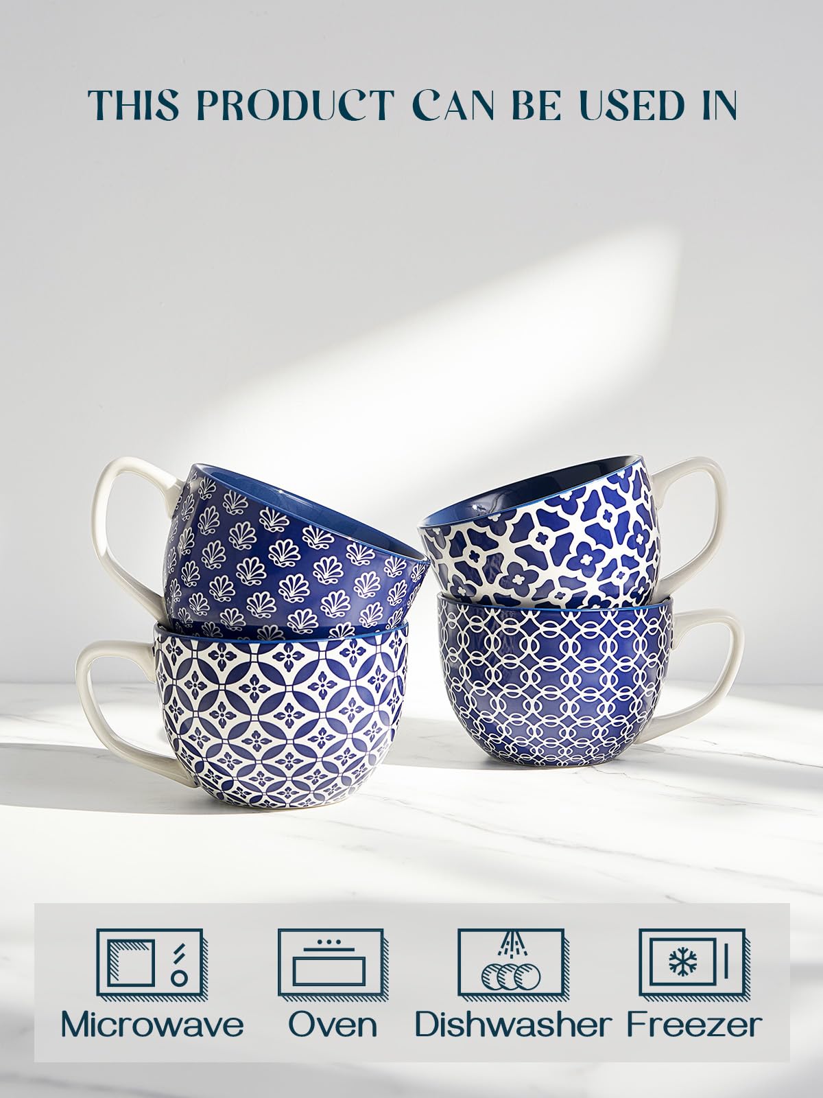 Dowan Coffee Mugs Set Of 4, 24 Oz Large Coffee Mugs, Jumbo Soup Mugs With Handles, Ceramic Coffee Cups For Coffee Cereal Latte F