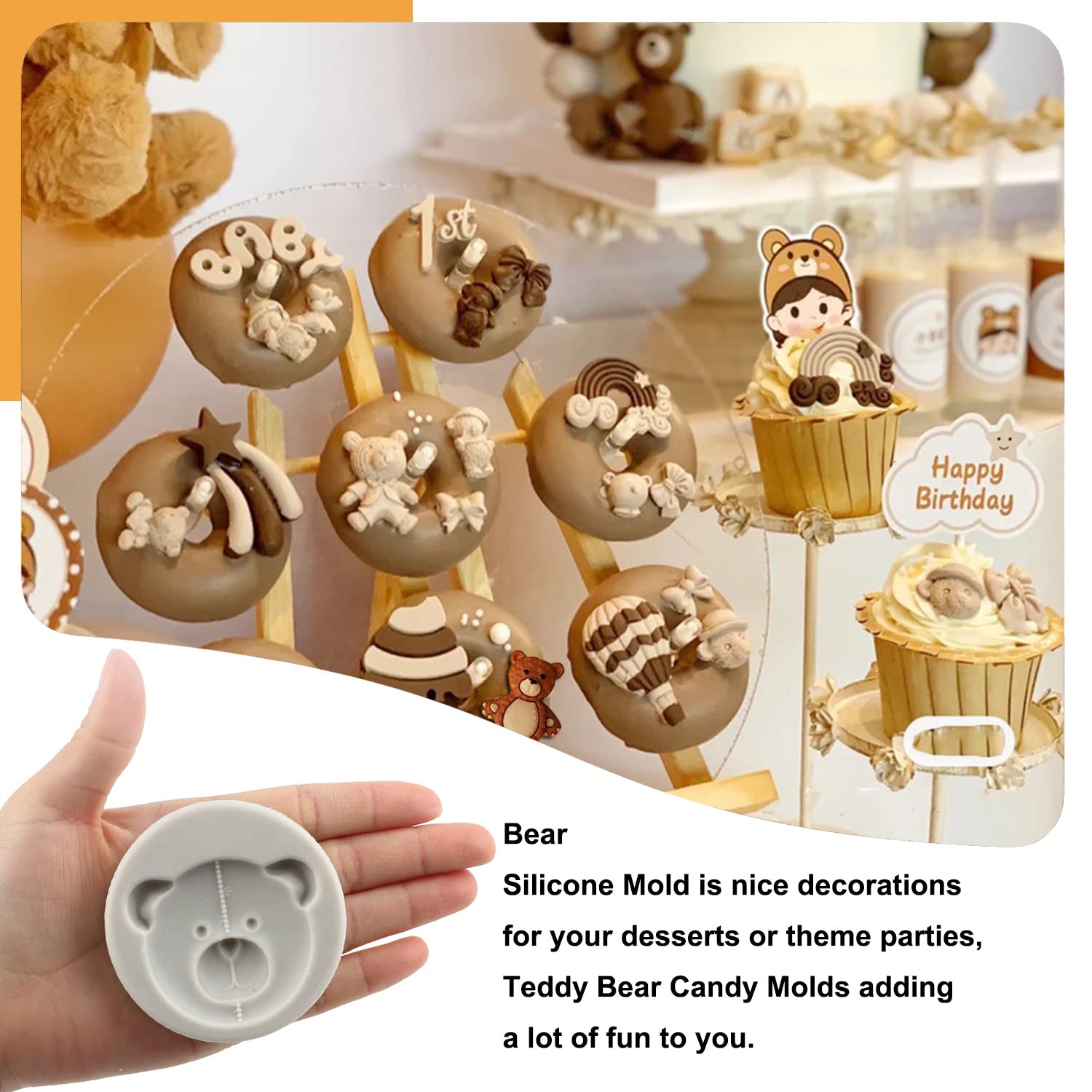 Sijiangmold Bear Silicone Fondant Molds For Cake Decorating Candy Chocolate Gum Paste Crafting Polymer Clay Set Of 5