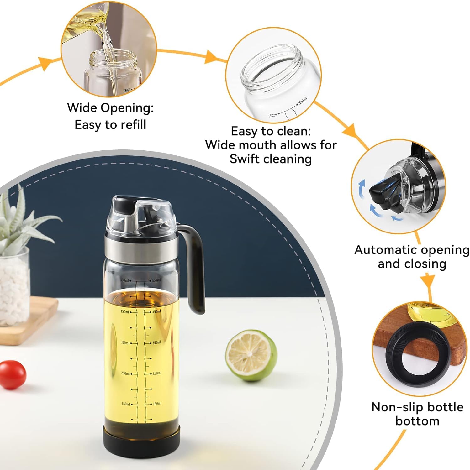 Mforall Oil Bottle Pour Spouts Auto Open Automatic Opening And Closing Oil Bottle Leak-Proof Olive Oil Storage Bottle Vinegar Di