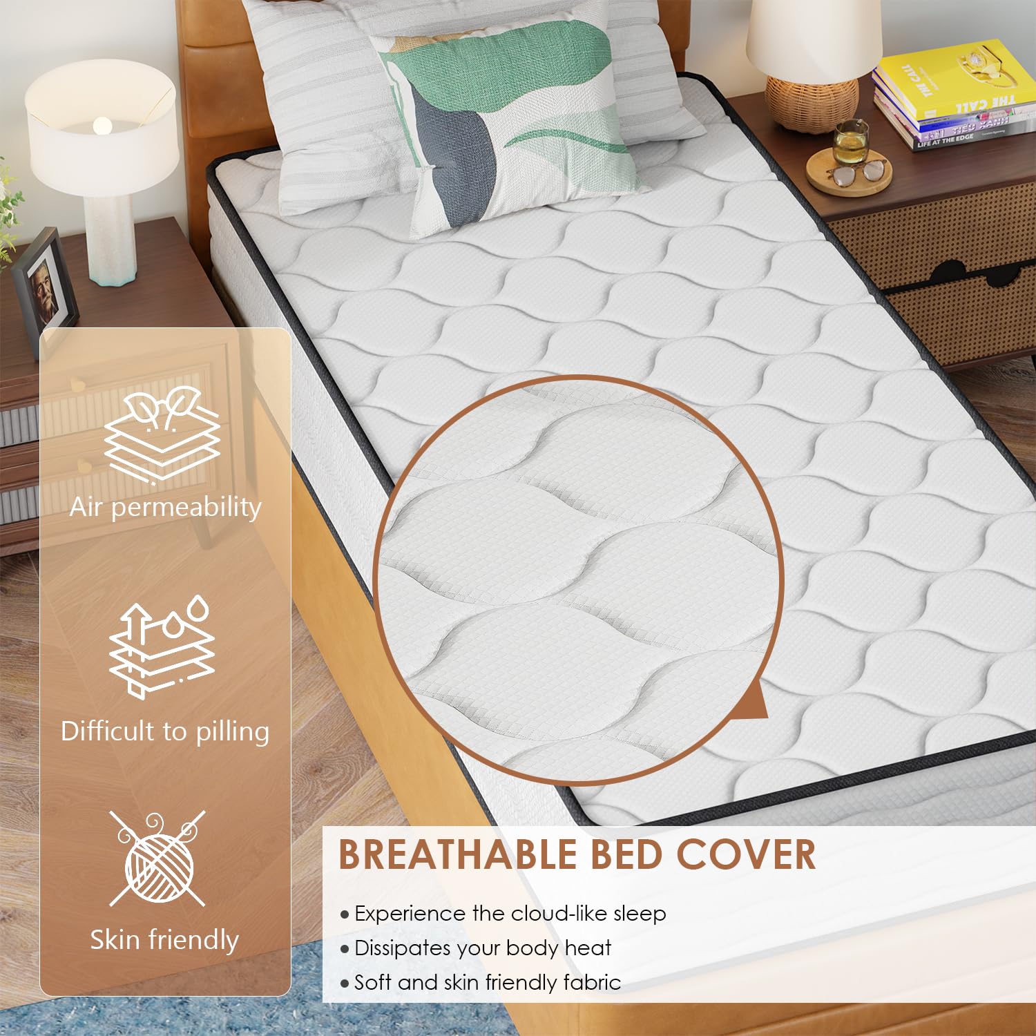 Paylesshere 12 Inch Innerspring Mattress In A Box With Bamboo Charcoal Gel Memory Foam Fiberglass Free Certipur-Us Certified Med