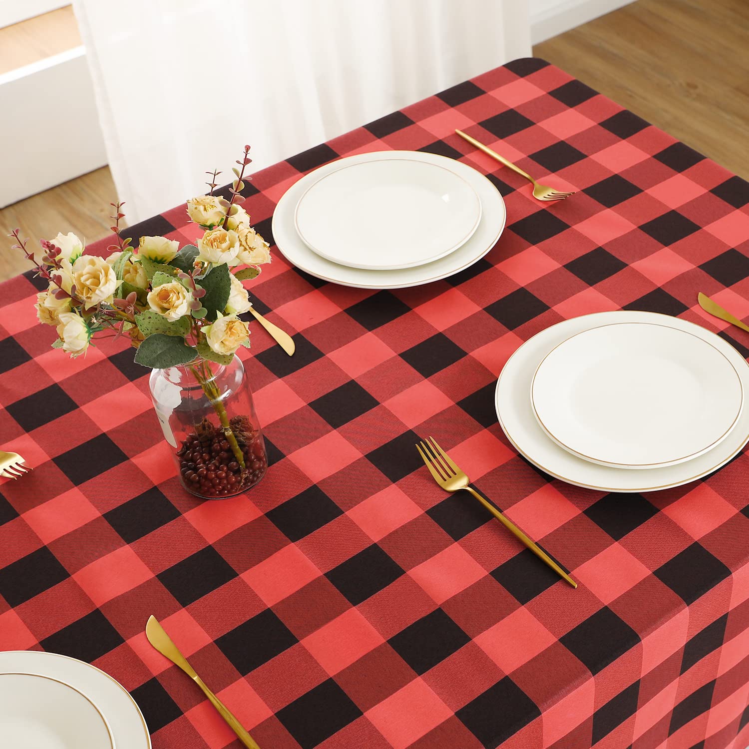 Softalker Christmas Gingham Checkered Rectangle Tablecloth - Buffalo Plaid Farmhouse Table Cloth Waterproof Stain Resistant Tabl