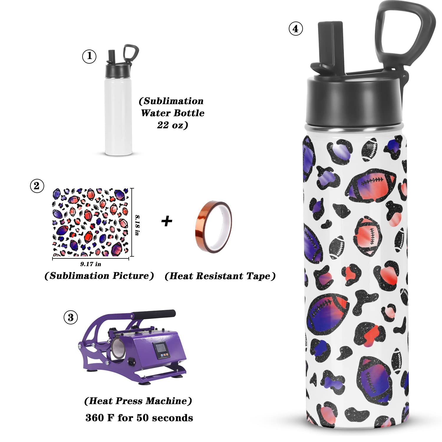 Draheri Sublimation Sports Water Bottle Blanks, 22 Oz Sublimation Tumblers, Double Wall Stainless Steel Sports Water Bottle Flas