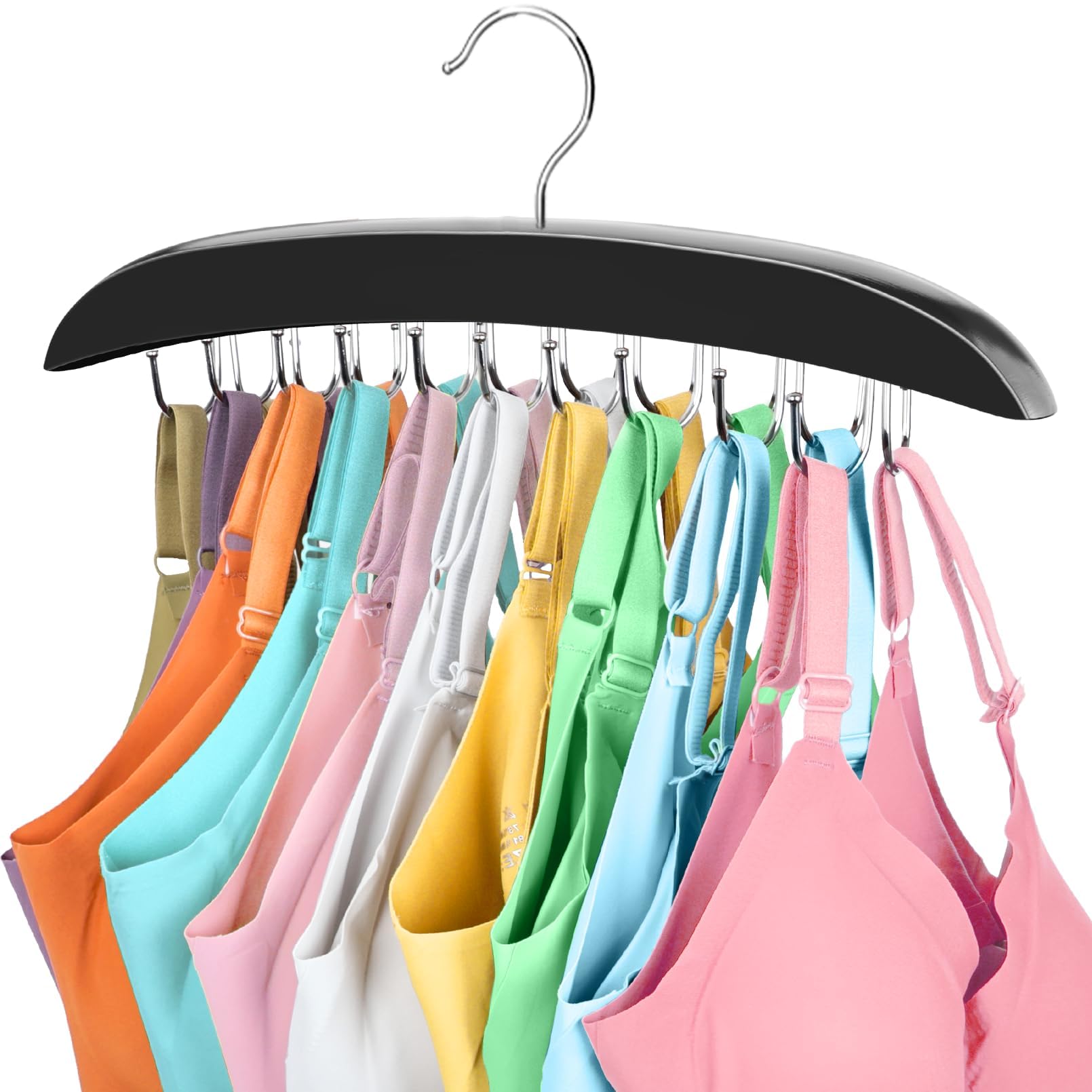 Bra Hanger For Closet, 360 Rotating Bra Organizer Space Saving W/20 Foldable Metal Hooks, Tank Top Hanger Closet Organizers And