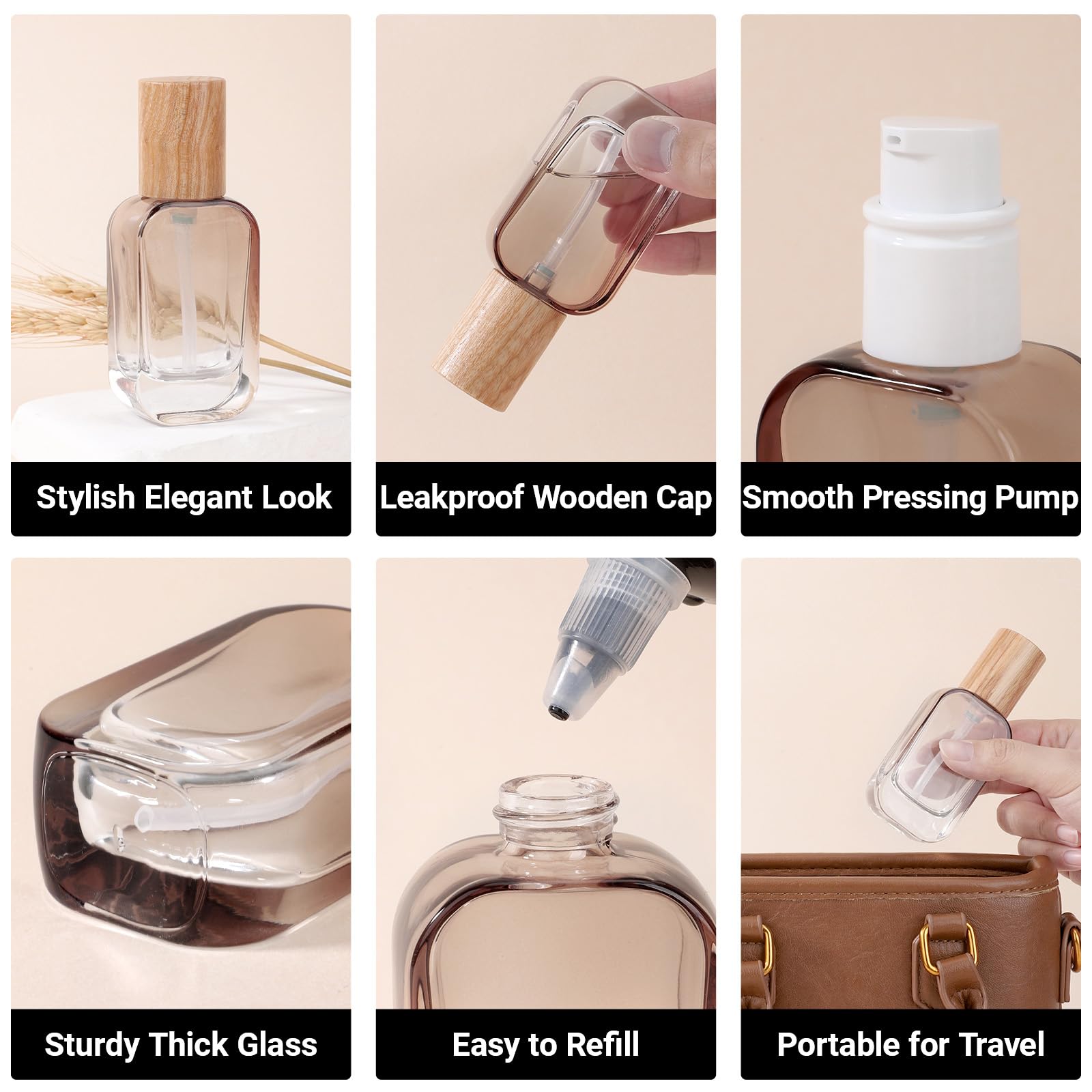 Segbeauty 1Oz Glass Empty Lotion Bottles, 4Pcs Small Travel Size Containers For Creams, 30Ml Mini Lotion Pump Bottle Refillable