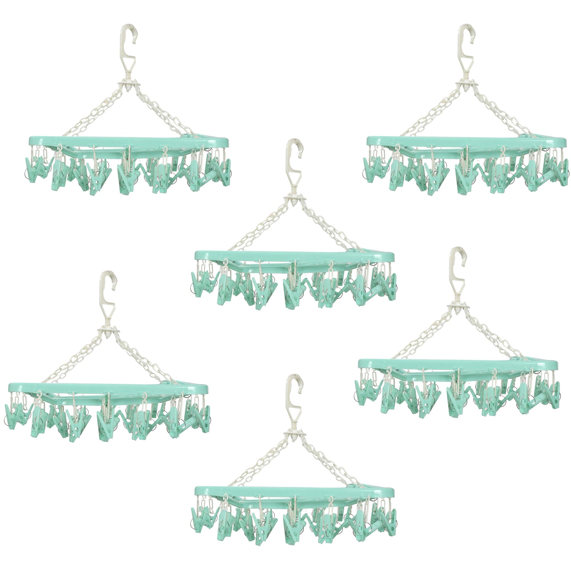 Kuber Industries (Pack Of 6) Cloth Drying Hanger | 32 Clips Baby Drying Pegs | 360 Degree Rotatable Hanger | Clip Stand For Clot