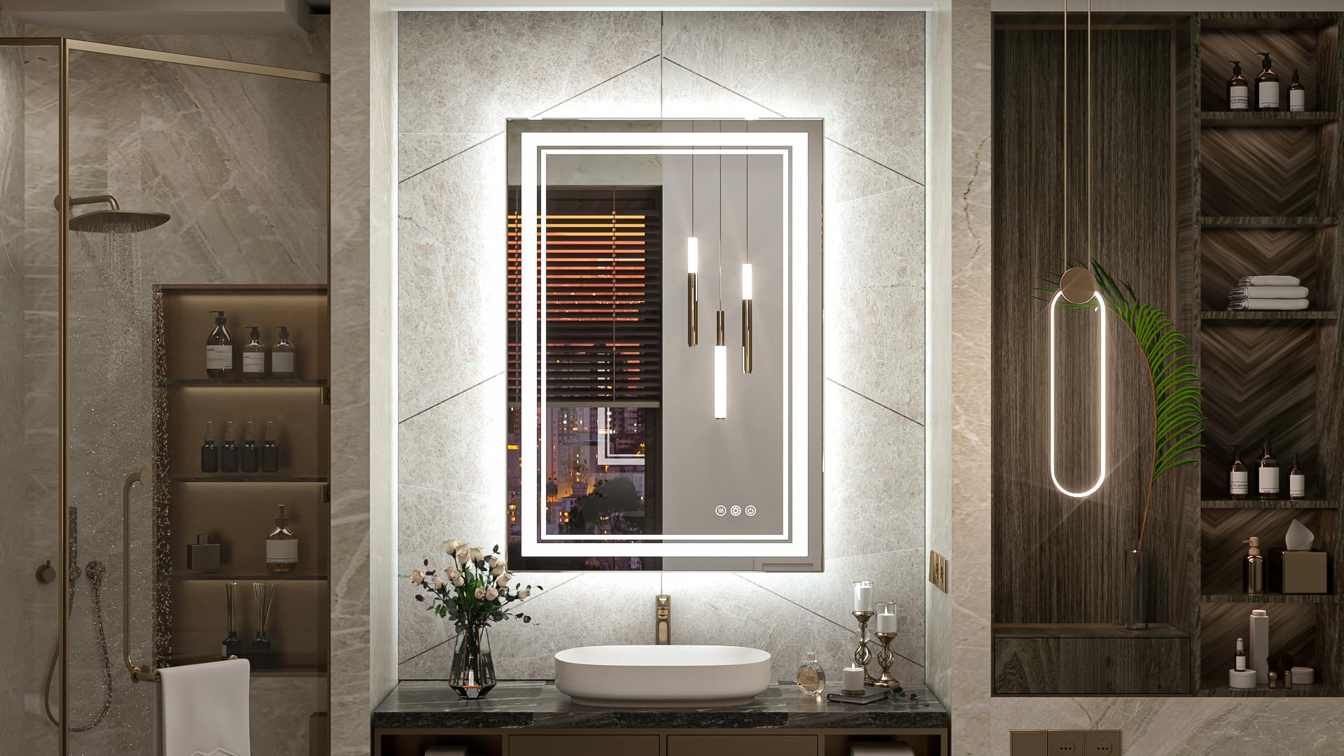 Tokeshimi Bathroom Led Mirror 24X36 Inch Front Lighted Backlit Frameless Bathroom Mirror With Lights, Anti-Fog 3 Color Temperatu