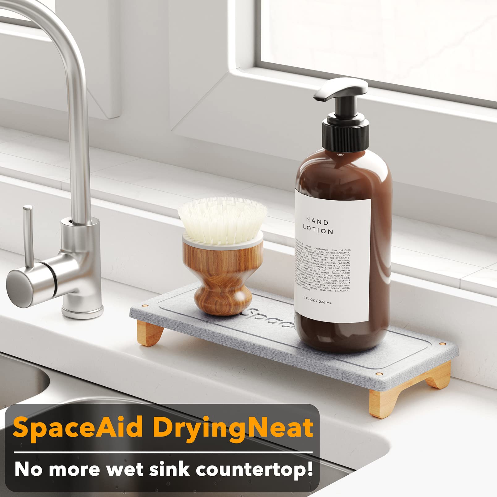 Spaceaid Dryingneat Sink Organizer, Instant Dry Sink Caddy Organizers, Kitchen Sponge Soap Holder Dispenser, Countertop Fast Dry