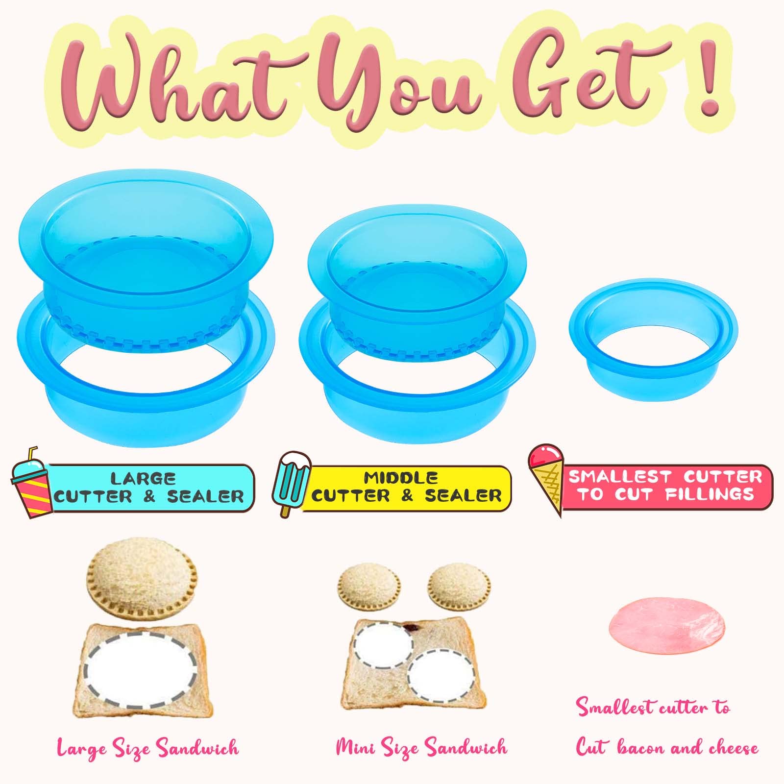 Hiyz Sandwich Cutter And Sealer, 5 Pcs Sandwich Cutter For Kids, Decruster Sandwich Maker, Sandwich Press Crimper Diy Jelly Crus