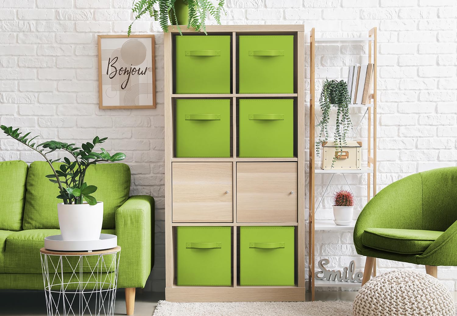 Sorbus Foldable Storage Cube Basket Bin (6 Pack, Green)