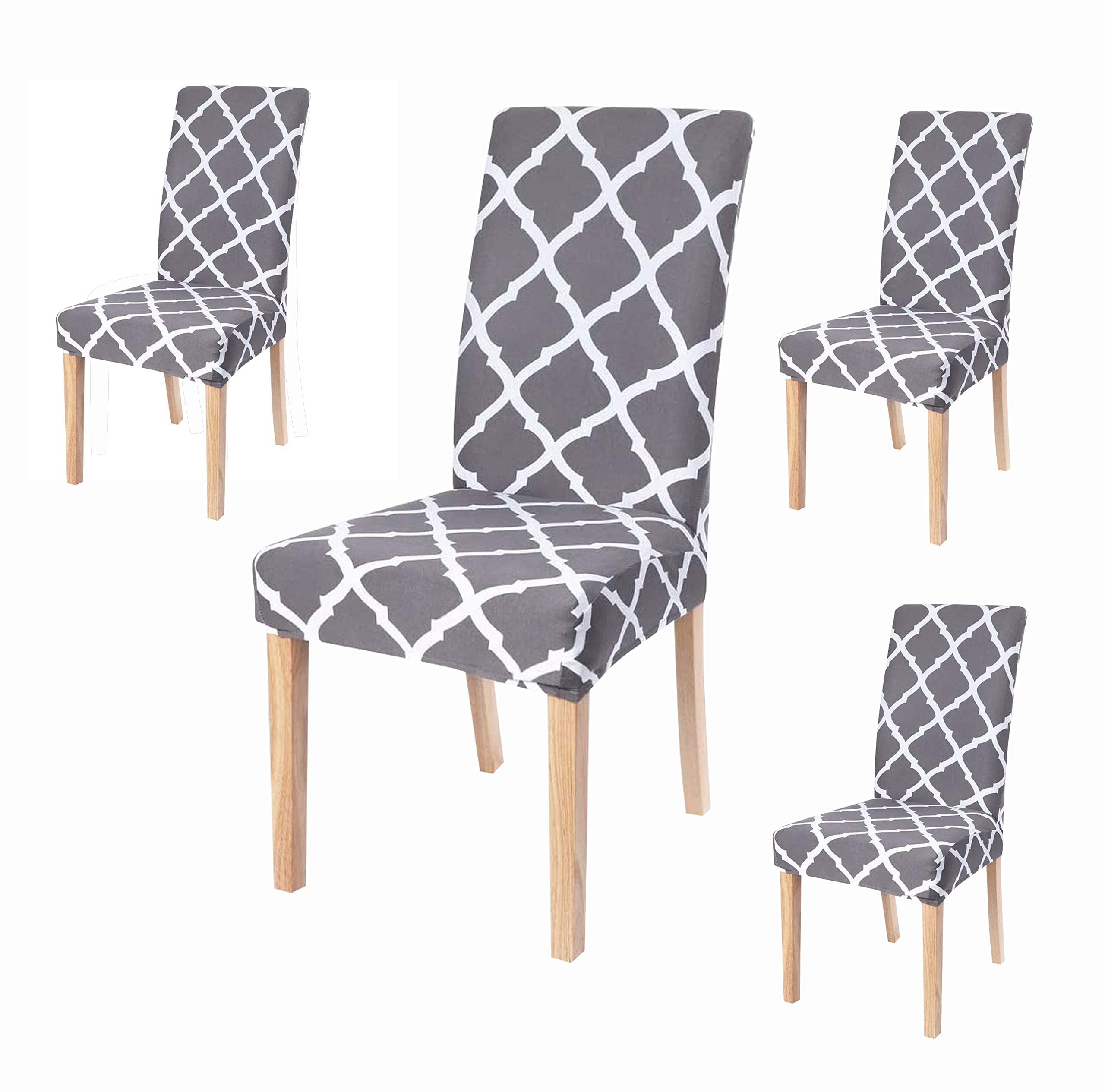 House Of Quirk Polyester Stretchable, Removable & Washable Printed Short Dining Chair Cover/Protector/Seat Slipcover (Grey Diamo