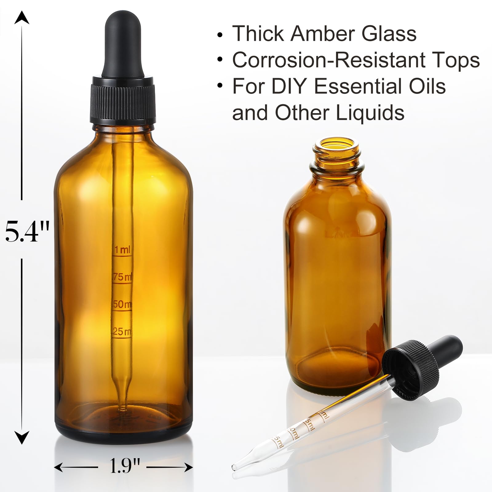 4 Pack 4Oz Glass Dropper Bottles With Measured Dropper - 120Ml Dark Amber Tincture Bottles With Graduated Calibrated Glass Eye D