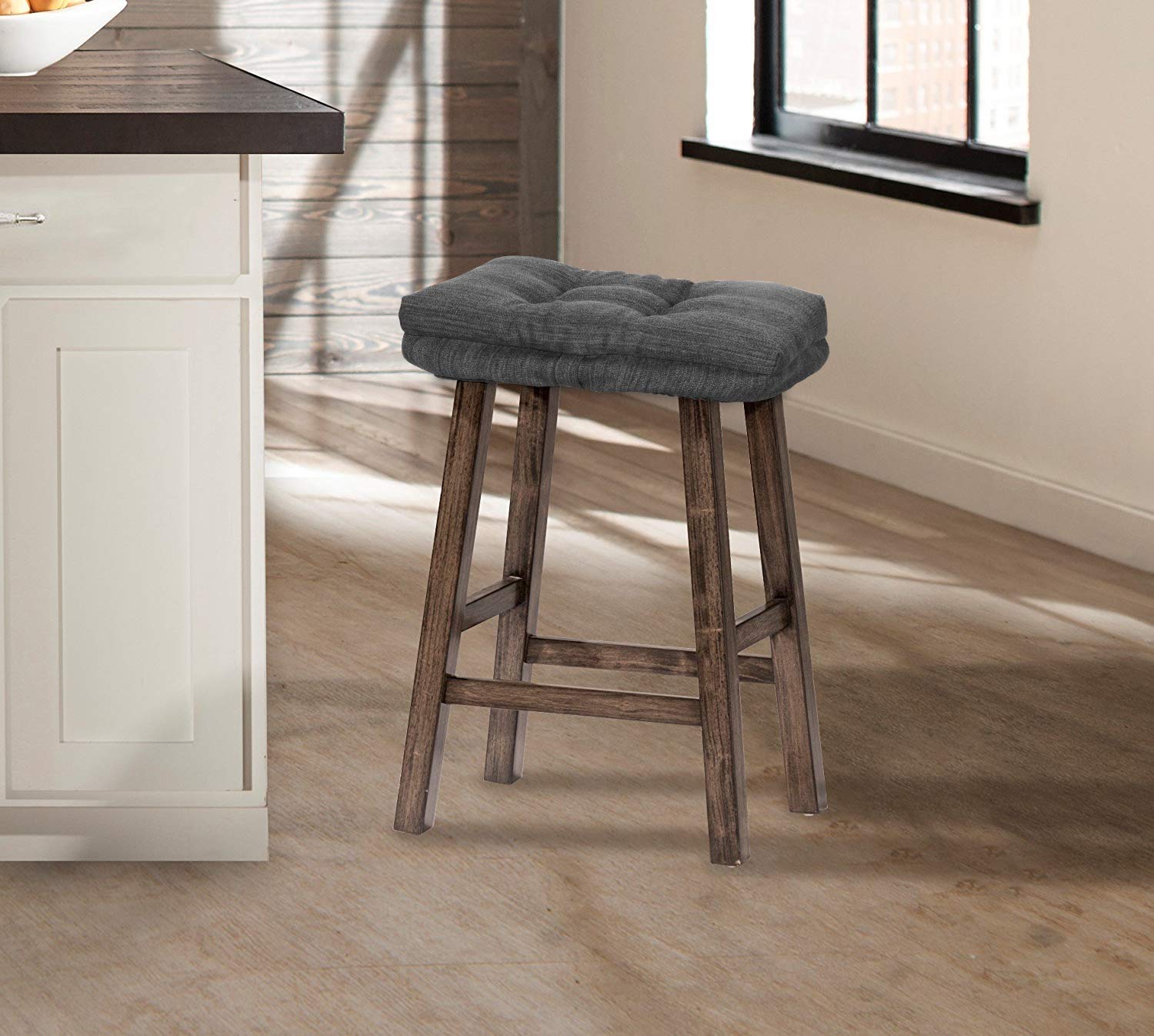 Baibu Stool Cushion Rectangular, Super Soft Bar Stool Cushion Saddle Stool Pad With Ties - 1 Pad Only (Gray-Black, 18X9.5X1.5In)