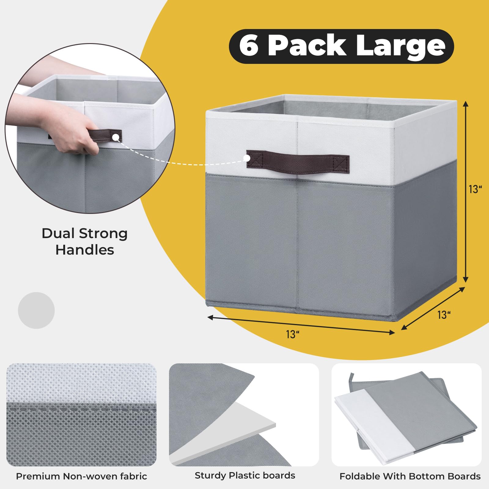 Criusia Large Storage Cubes -6 Set Closet Organizers Bins For Clothes -11 Inch Fabric Storage Baskets For Shelves, Cube Organize